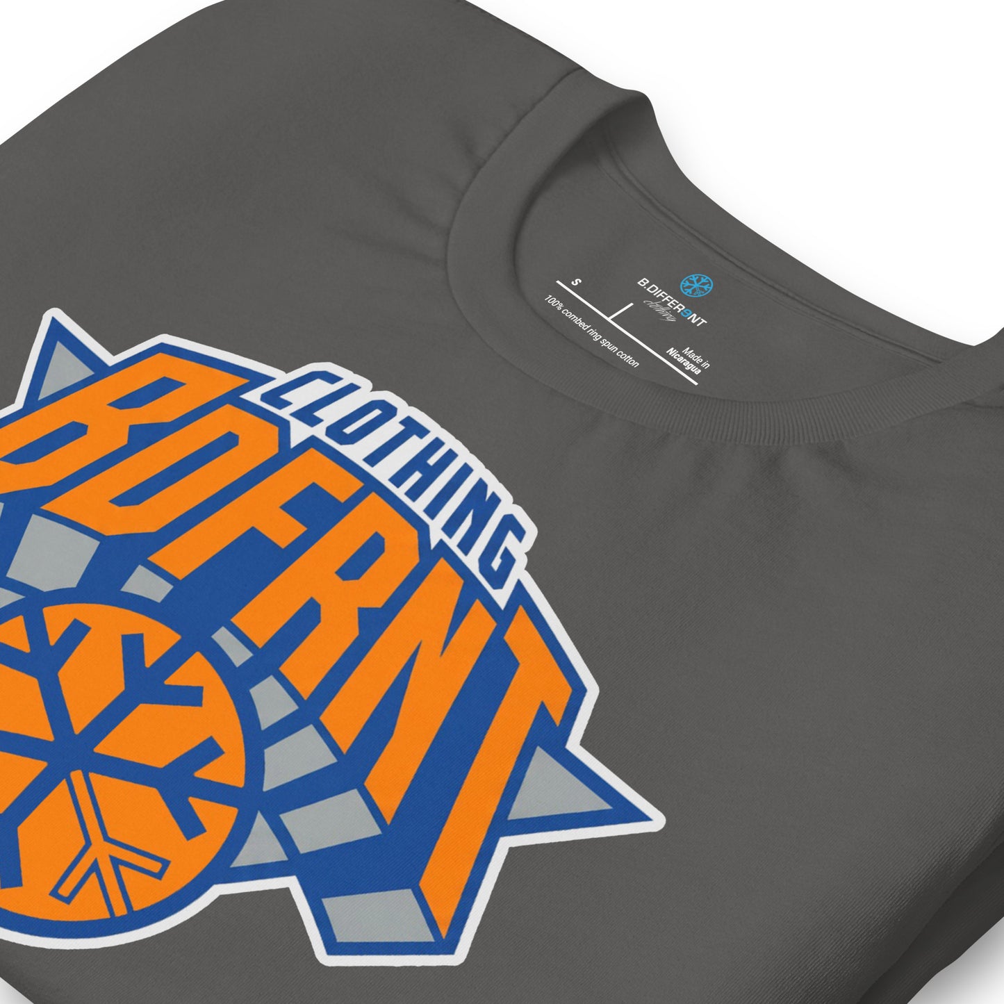 Gray-BDFRNT Logo 2011 Tee from B.Different Clothing, detail, graffiti-inspired streetwear t-shirt