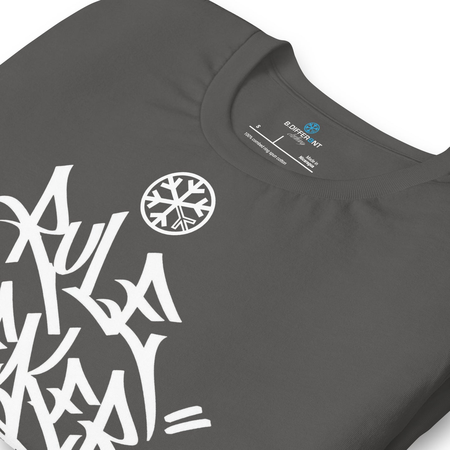 Dark Gray-Rule Breaker Graffiti Tag Tee from B.Different Clothing, detail, graffiti-inspired streetwear