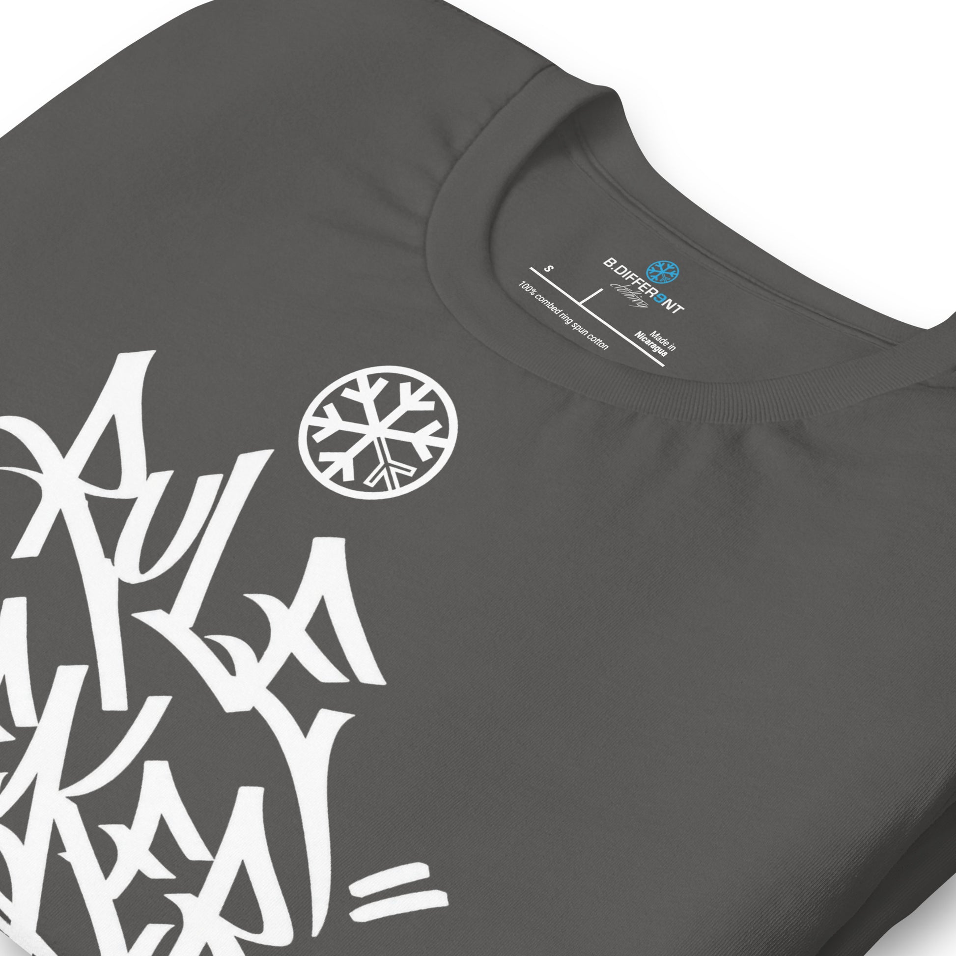 Dark Gray-Rule Breaker Graffiti Tag Tee from B.Different Clothing, detail, graffiti-inspired streetwear