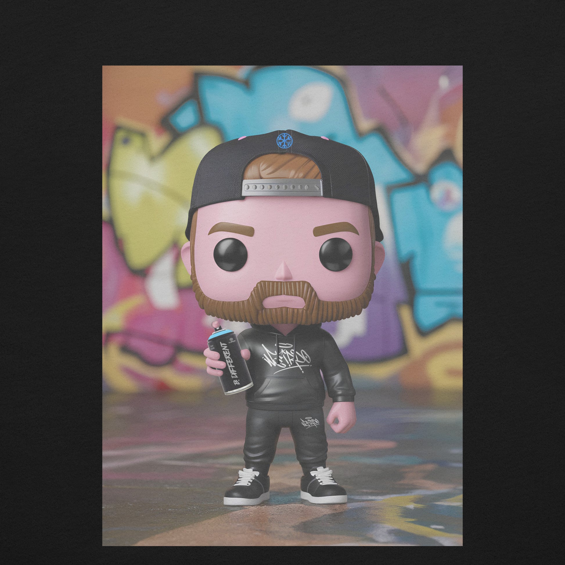 Black-Graffiti Artist Vinyl Figure Tee from B.Different Clothing, graphic, graffiti-inspired streetwear t-shirt