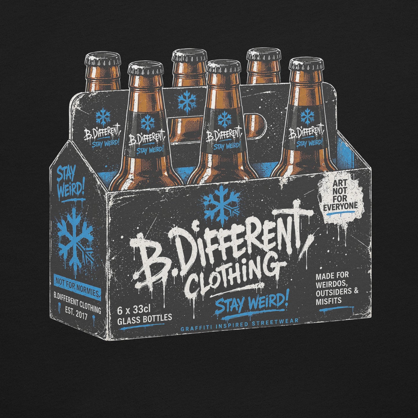 Black-Six Pack Beer Graffiti Tee from B.Different Clothing, graphic, graffiti-inspired streetwear