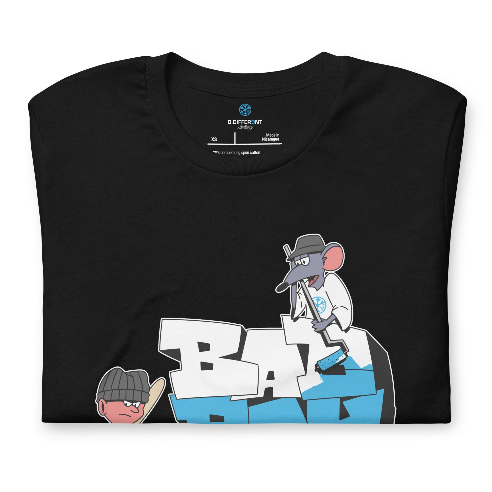 Beige-Bad Boy Graffiti Tee from B.Different Clothing, folded, graffiti-inspired streetwear t-shirt