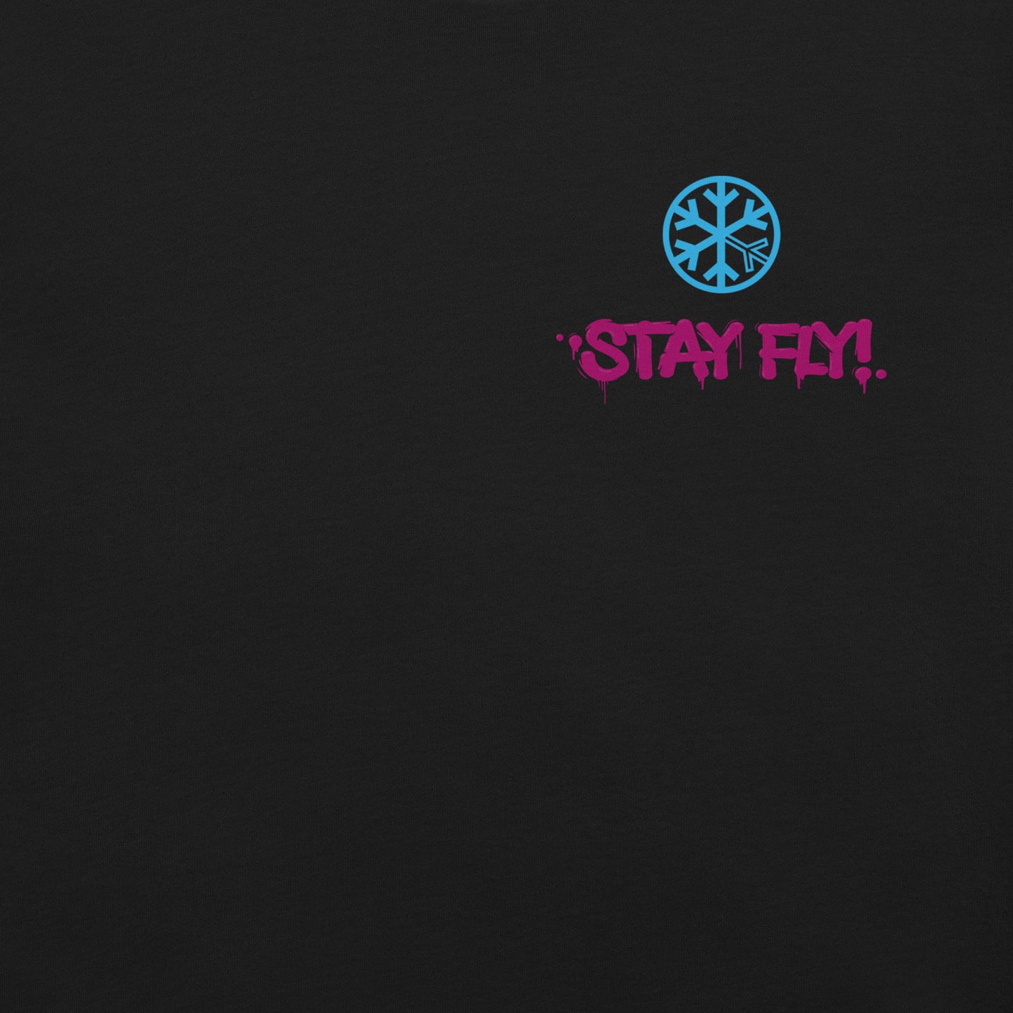 Black-Stay Fly Graffiti Character Tee from B.Different Clothing, front graphic, graffiti-inspired streetwear t-shirt