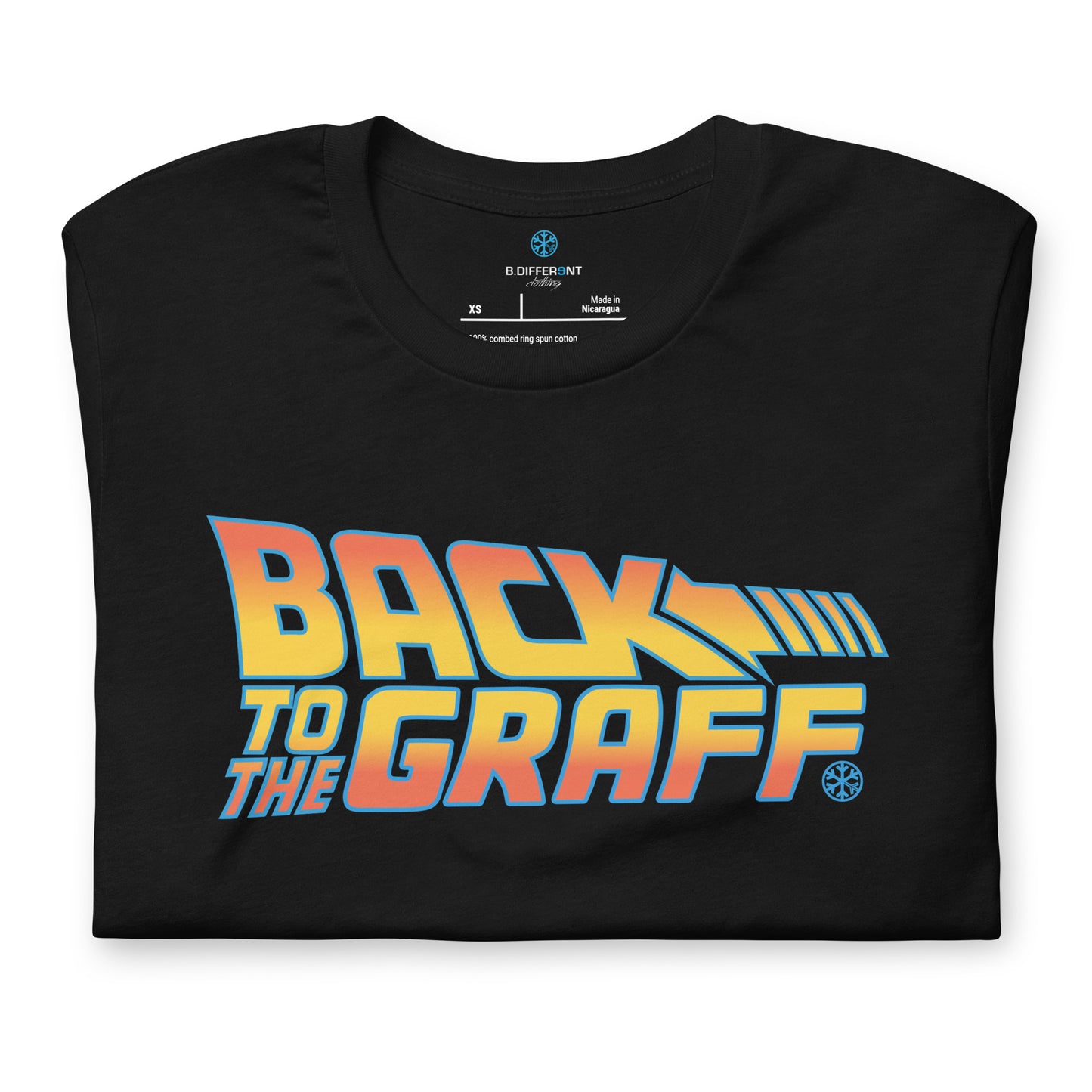 Black-Back to the Graff Tee from B.Different Clothing, folded, graffiti-inspired streetwear t-shirt