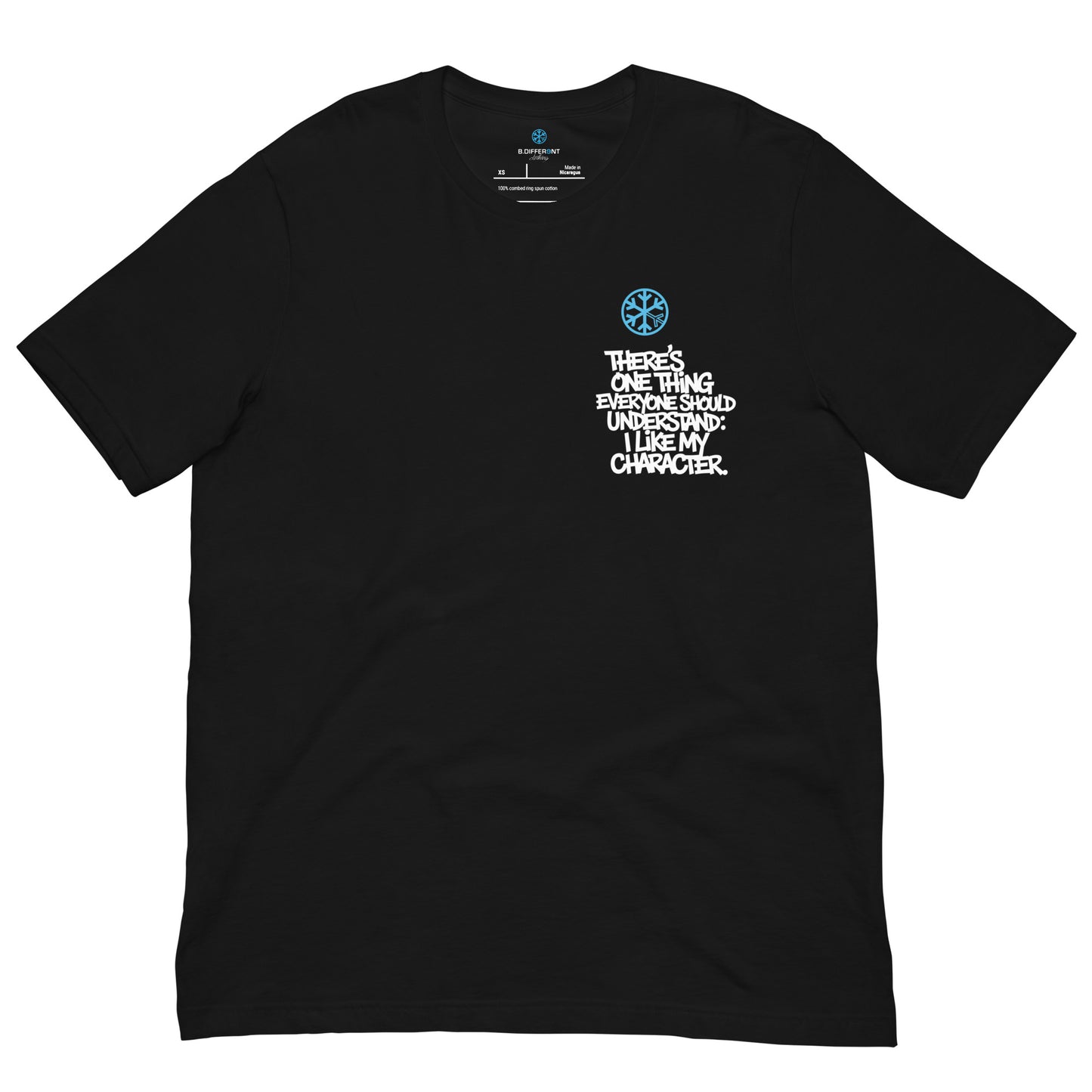 Black-Dennis Graffiti Tee from B.Different Clothing, front view, graffiti-inspired streetwear t-shirt