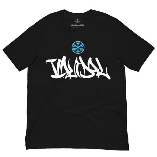 Black-Vandal Graffiti Tag Tee from B.Different Clothing, front view, graffiti-inspired streetwear t-shirt