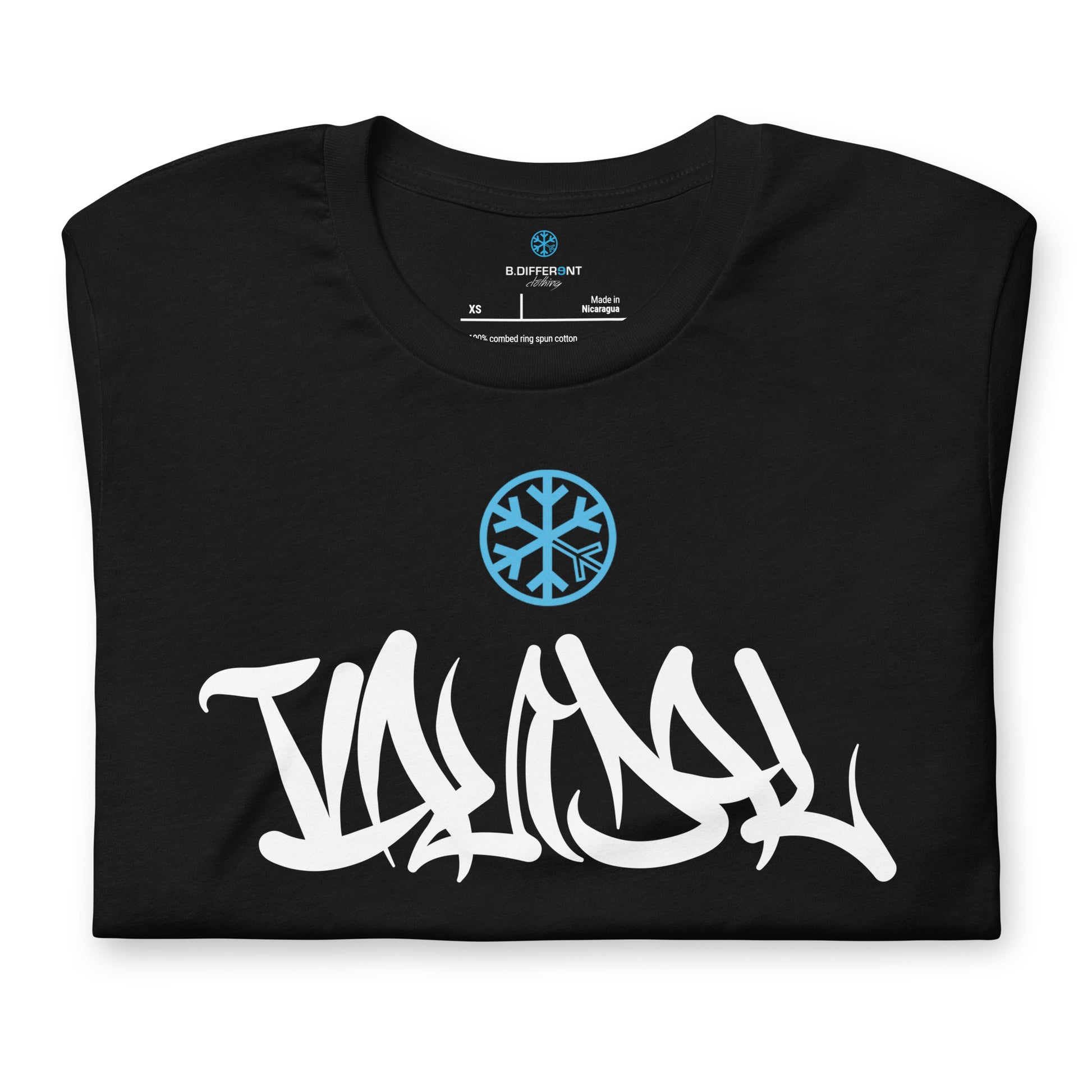 Black-Vandal Graffiti Tag Tee from B.Different Clothing, folded, graffiti-inspired streetwear t-shirt