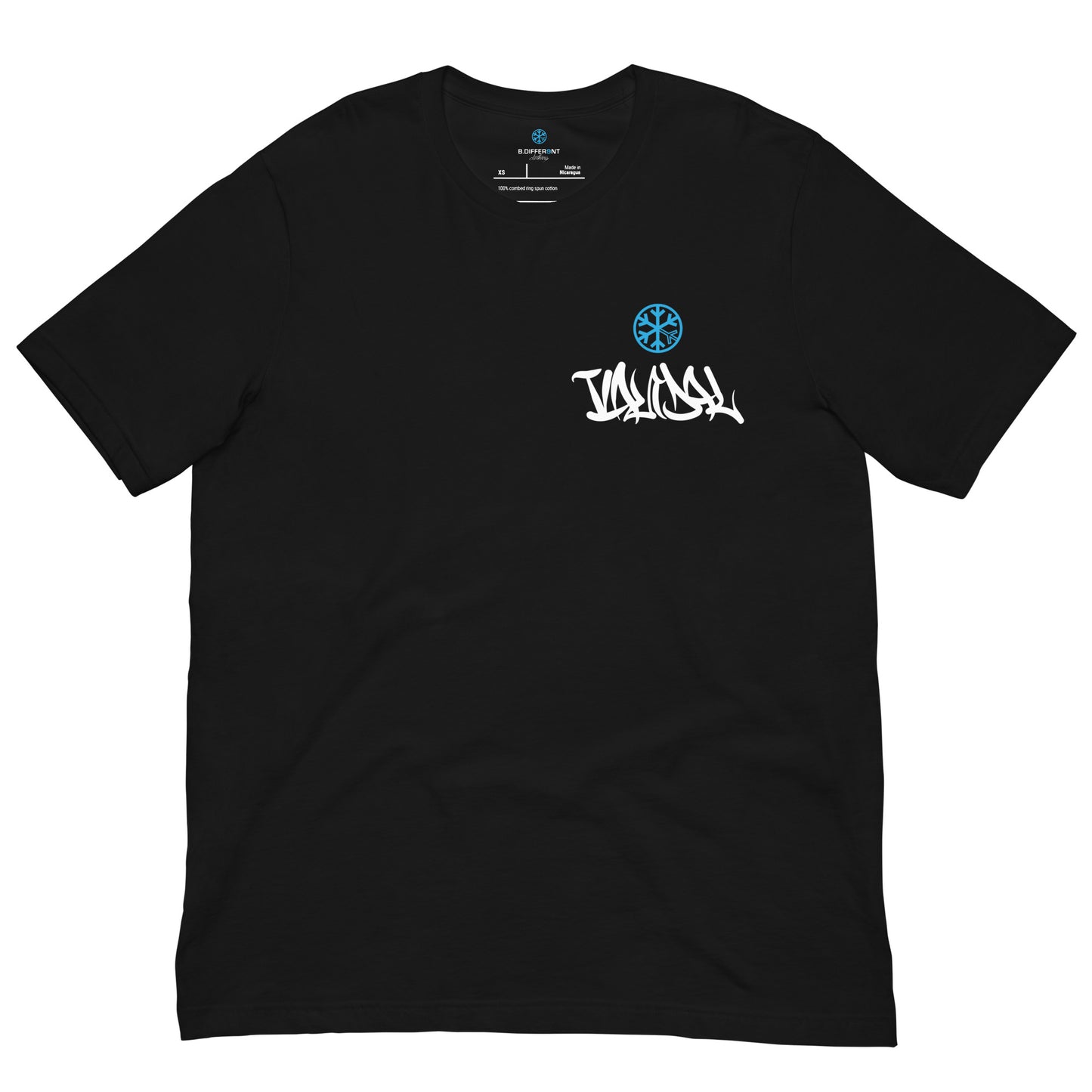 Black-Vandal Graffiti Writer Tee from B.Different Clothing, front view, graffiti-inspired streetwear t-shirt