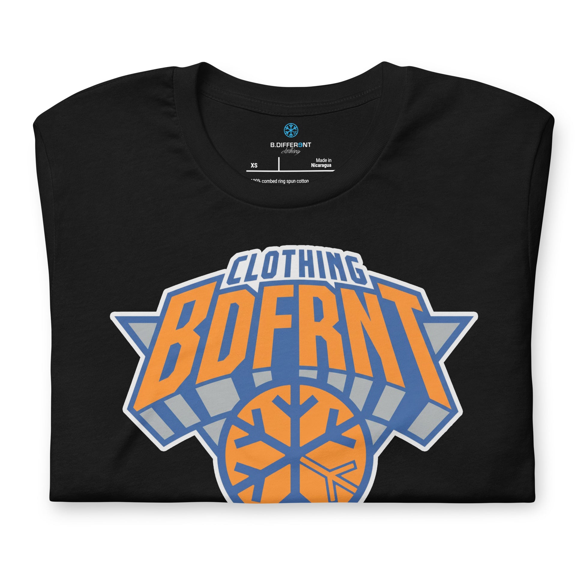 Black-BDFRNT Logo 2011 Tee from B.Different Clothing, folded, graffiti-inspired streetwear t-shirt