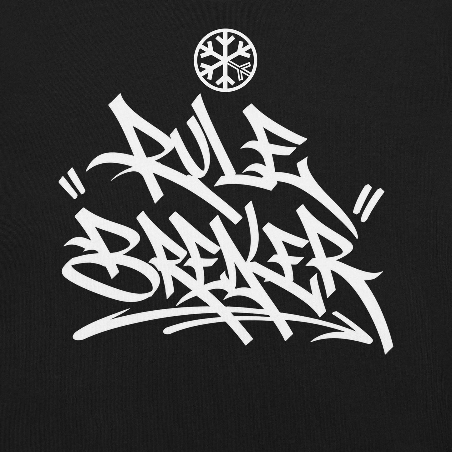 Black-Rule Breaker Graffiti Tag Tee from B.Different Clothing, front graphic, graffiti-inspired streetwear