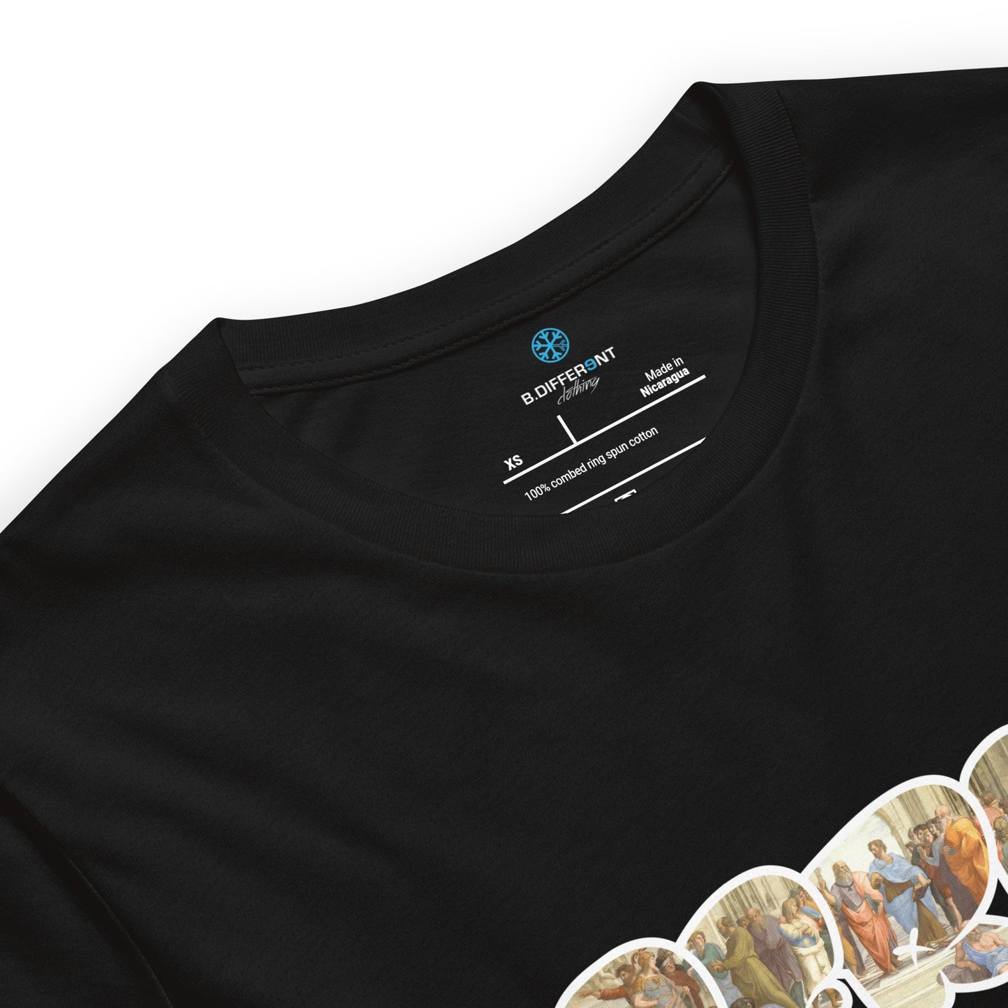 Black-BDFRNT Throwie x School of Athens Graffiti Tee from B.Different Clothing, collar, graffiti-inspired streetwear t-shirt