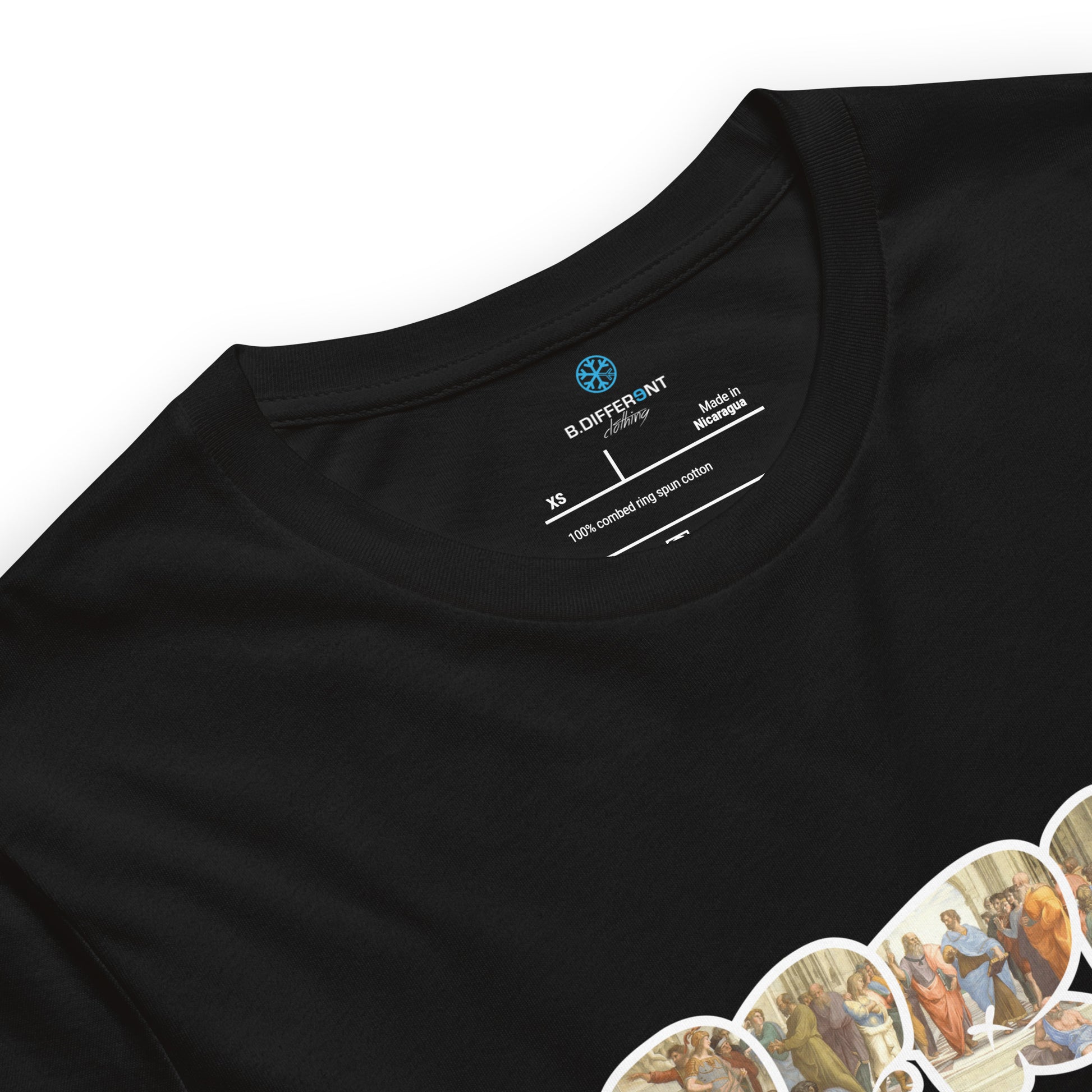 Black-BDFRNT Throwie x School of Athens Graffiti Tee from B.Different Clothing, collar, graffiti-inspired streetwear t-shirt