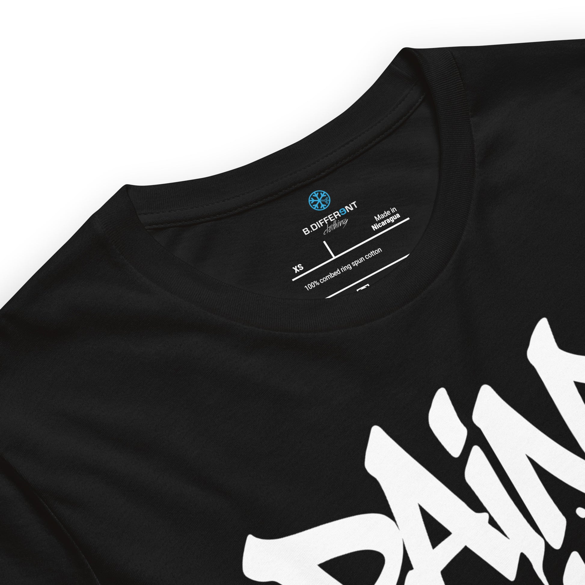 Black-Paint Dealer Graffiti Tag Tee from B.Different Clothing, collar, graffiti-inspired streetwear t-shirt