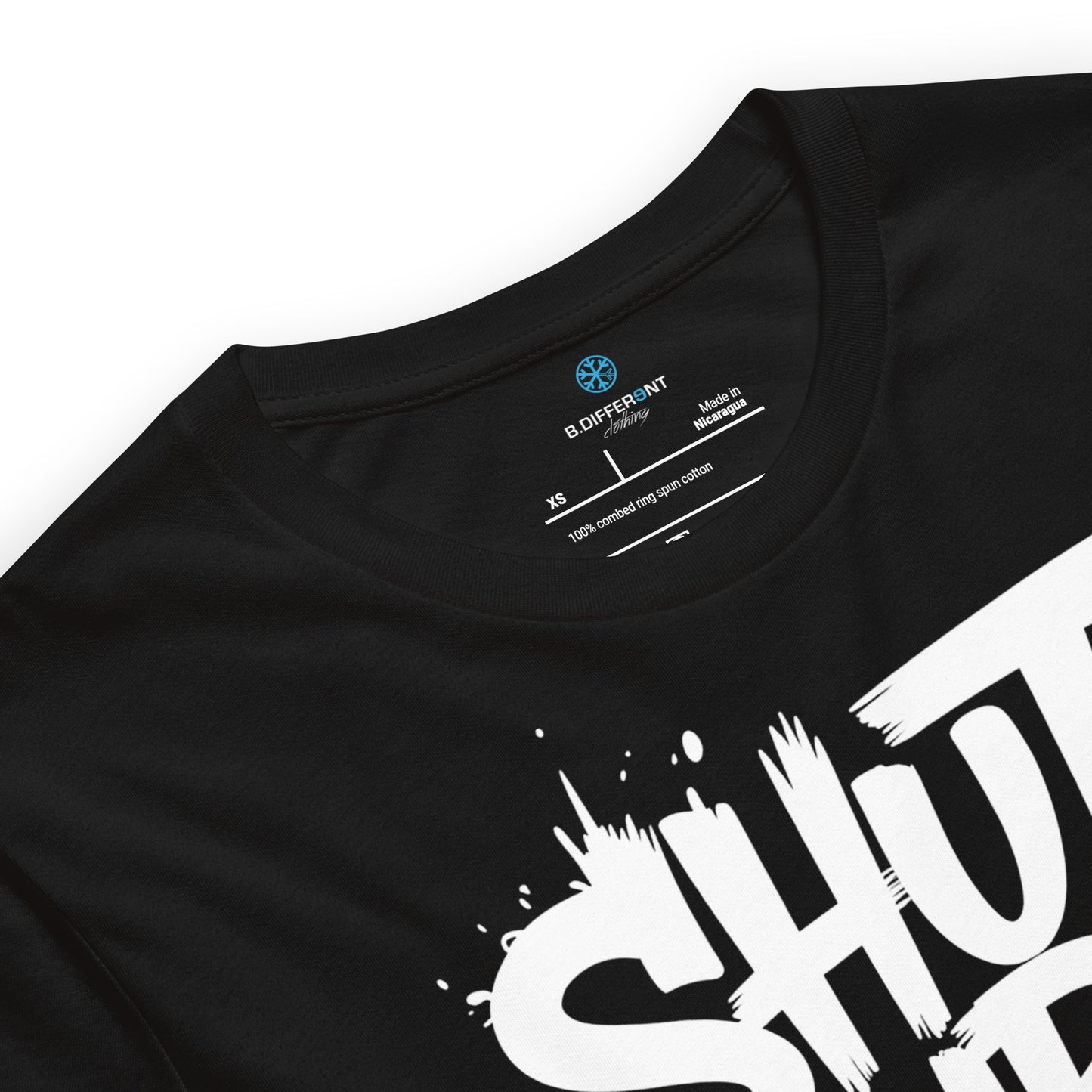 Black-Shut Up and Paint Graffiti Tee from B.Different Clothing, collar, graffiti-inspired streetwear t-shirt