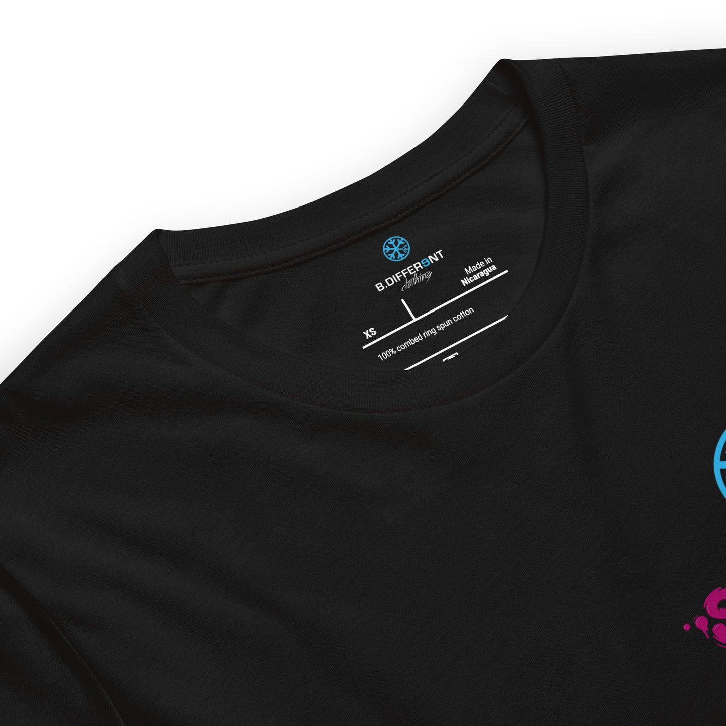 Black-Stay Fly Graffiti Character Tee from B.Different Clothing, collar, graffiti-inspired streetwear t-shirt