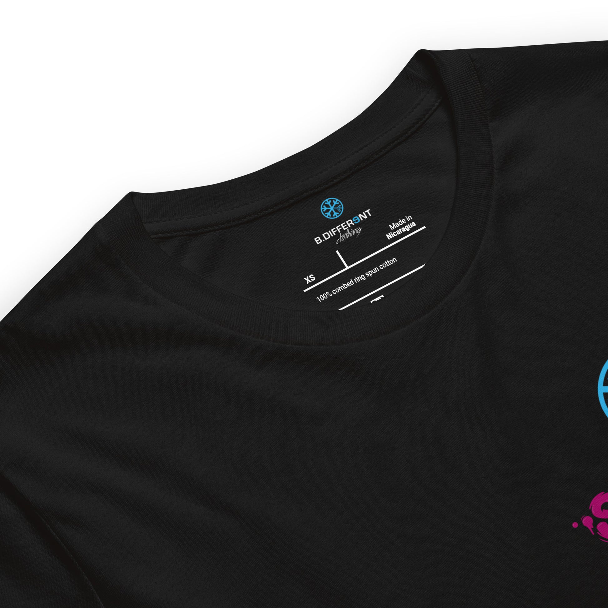 Black-Stay Fly Graffiti Character Tee from B.Different Clothing, collar, graffiti-inspired streetwear t-shirt