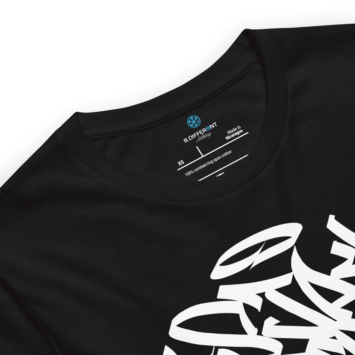 Black-Stay Weird Graffiti Tag Tee from B.Different Clothing, collar, graffiti-inspired streetwear t-shirt