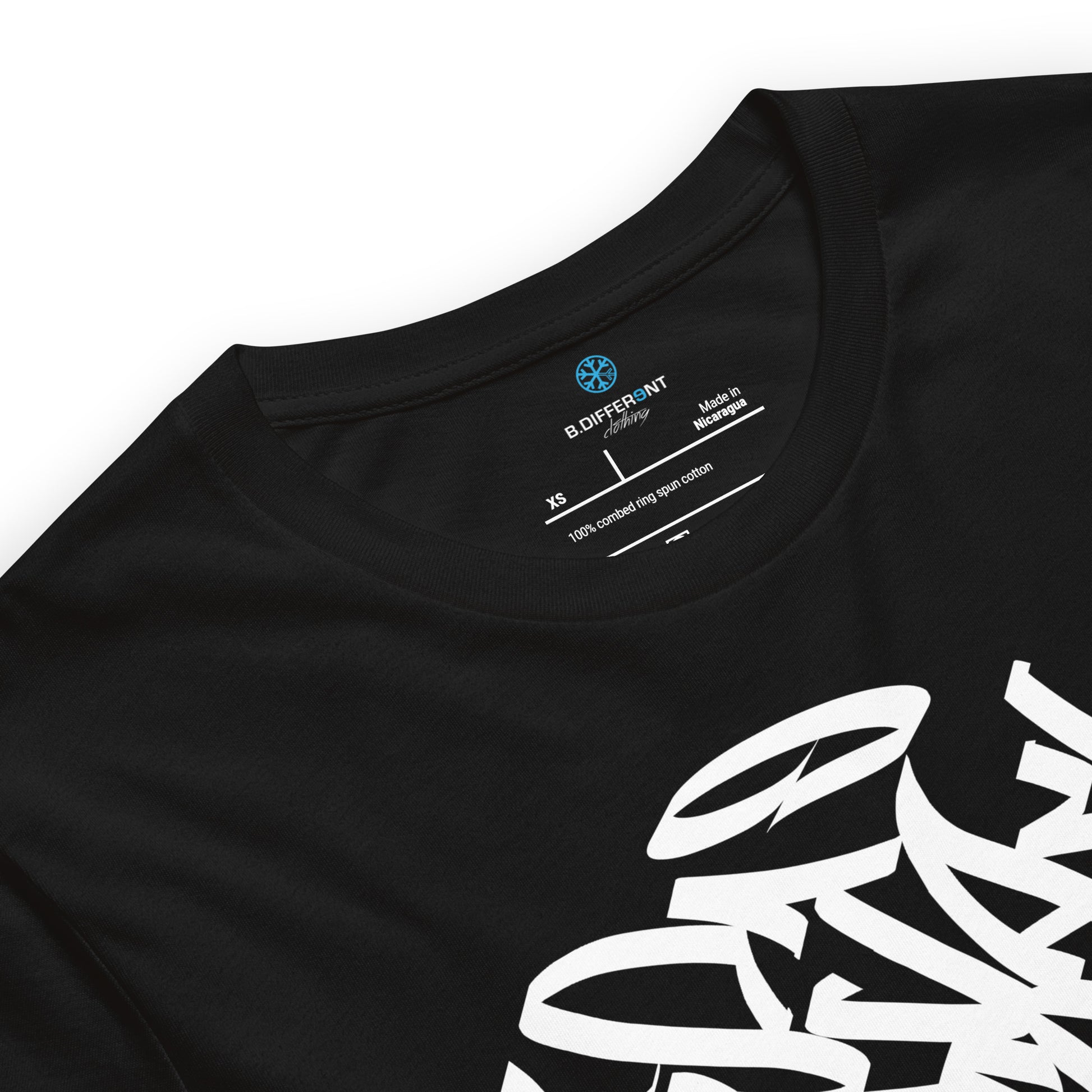 Black-Stay Weird Graffiti Tag Tee from B.Different Clothing, collar, graffiti-inspired streetwear t-shirt