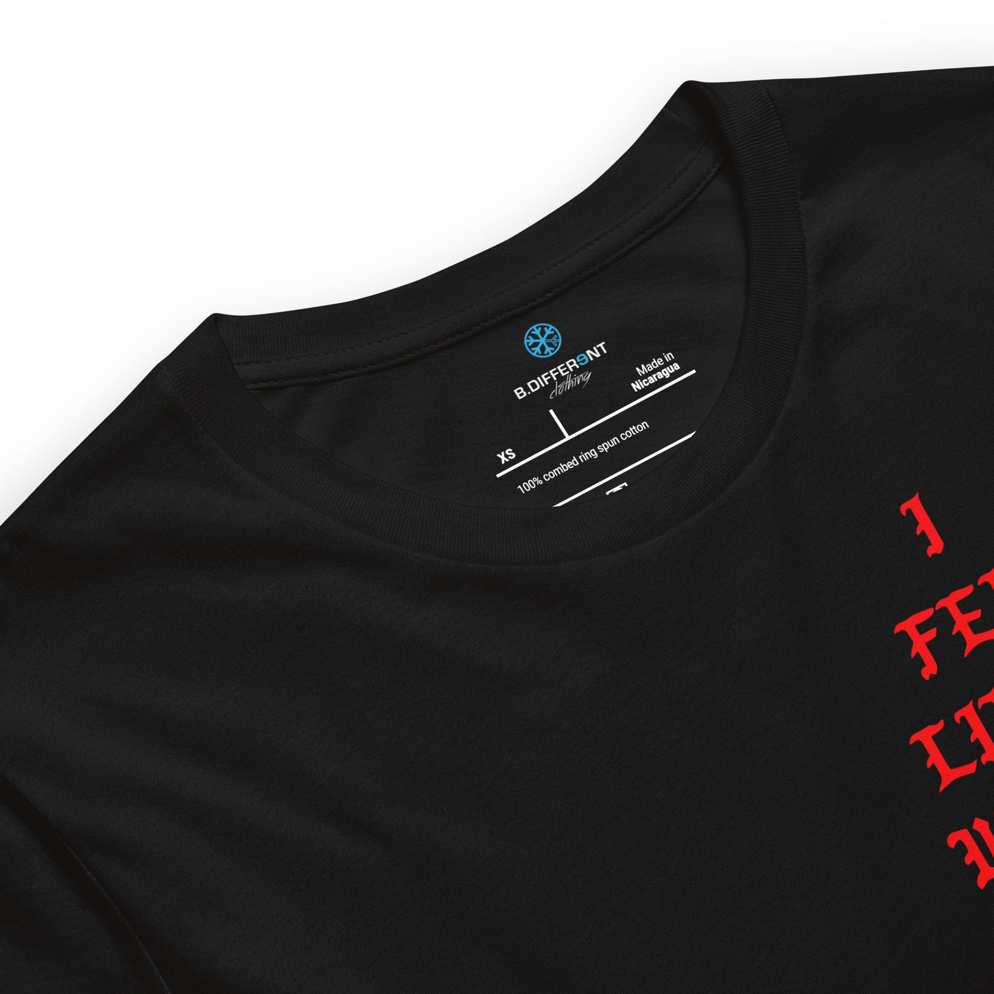 Black-I Feel Like a Weirdo Tee from B.Different Clothing, collar, graffiti-inspired streetwear t-shirt