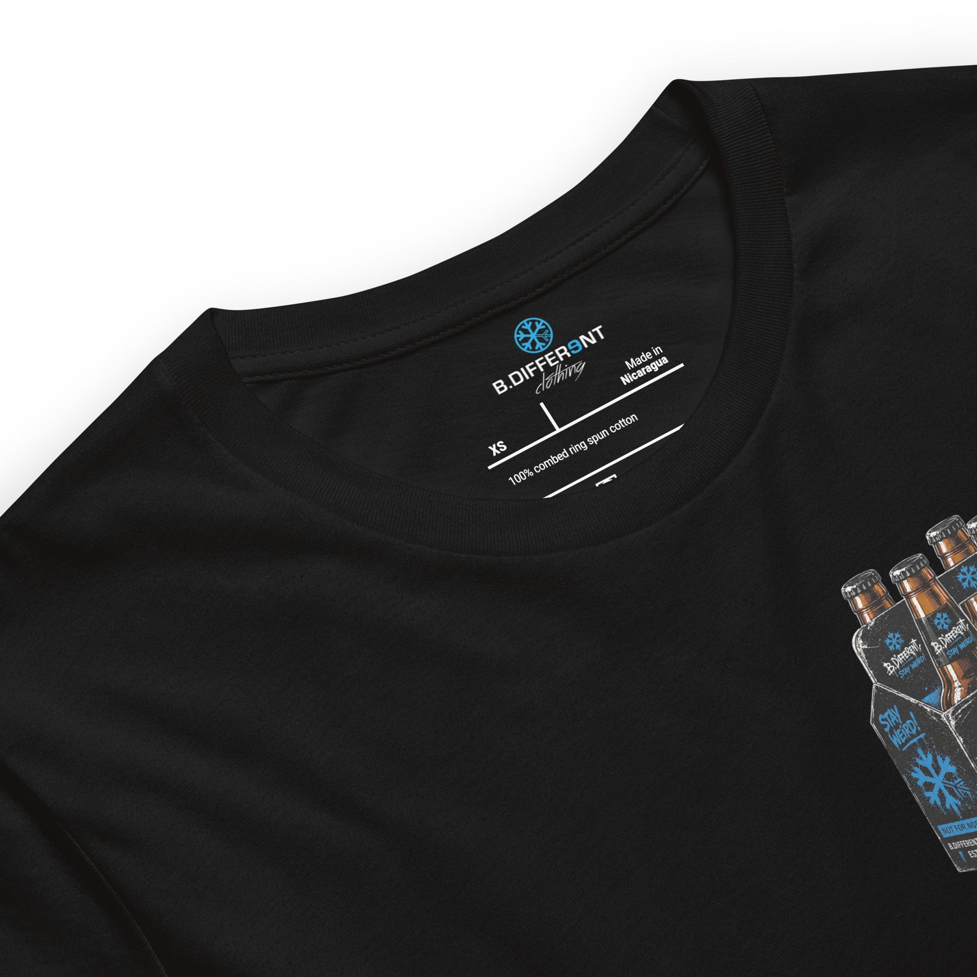 Black-Six Pack Beer Graffiti Tee from B.Different Clothing, collar, graffiti-inspired streetwear