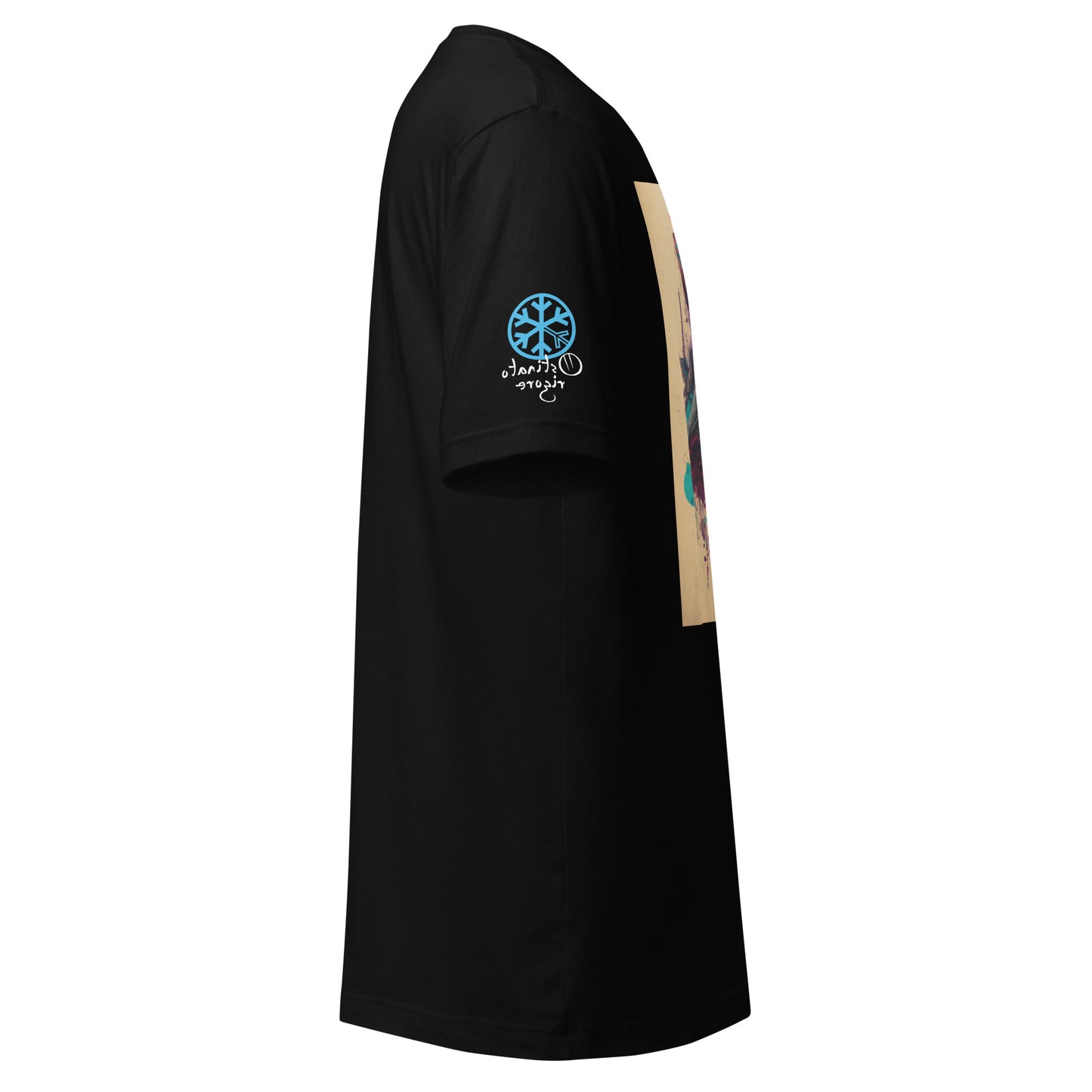 Black-Leonardo da Vinci Tee from B.Different Clothing, side view, graffiti-inspired streetwear t-shirt