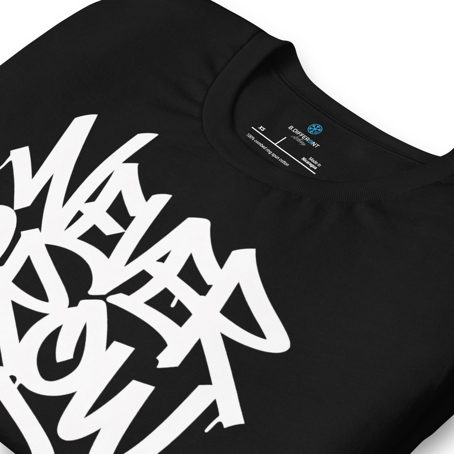 Black-Never Grow Up Graffiti Tee from B.Different Clothing, detail, graffiti-inspired streetwear t-shirt