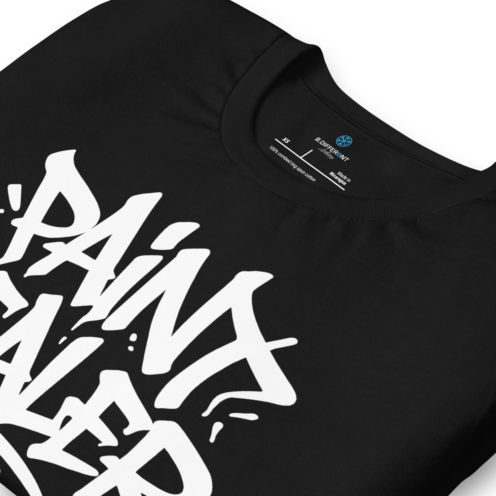 Black-Paint Dealer Graffiti Tag Tee from B.Different Clothing, detail, graffiti-inspired streetwear t-shirt