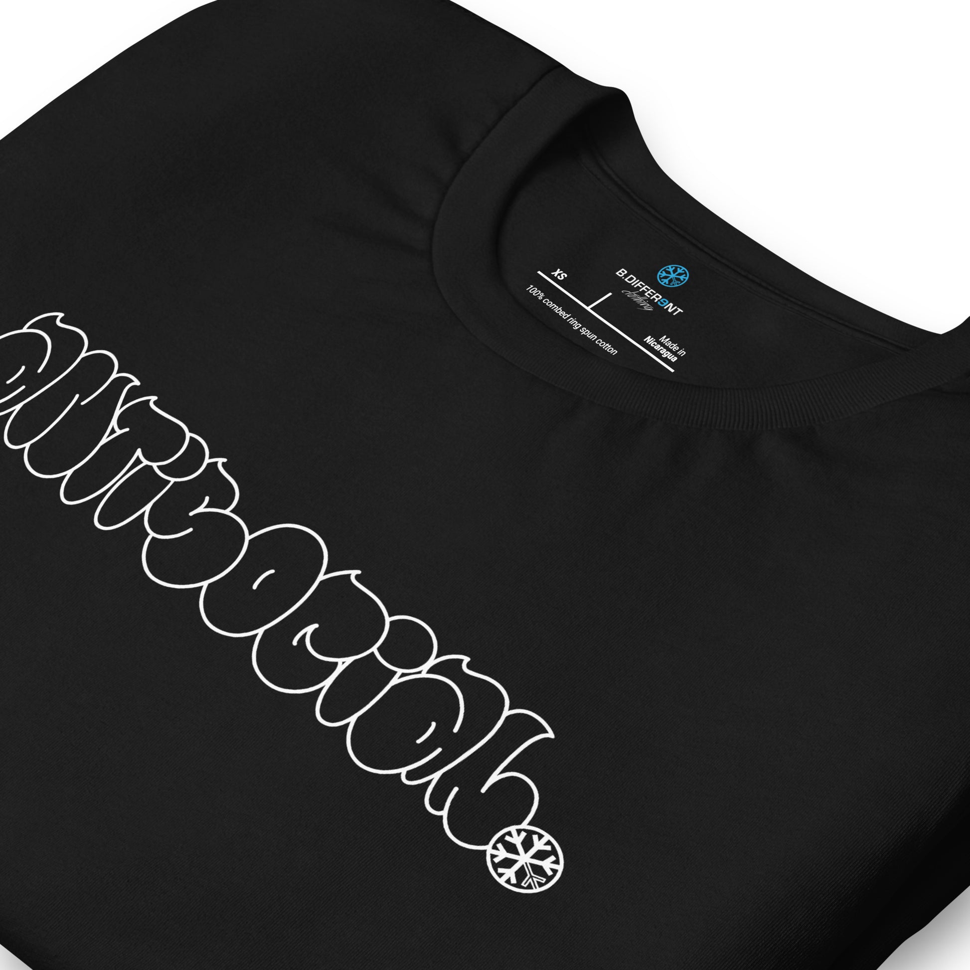 Black-Antisocial Graffiti Hollow Tee from B.Different Clothing, detail, graffiti-inspired streetwear t-shirt