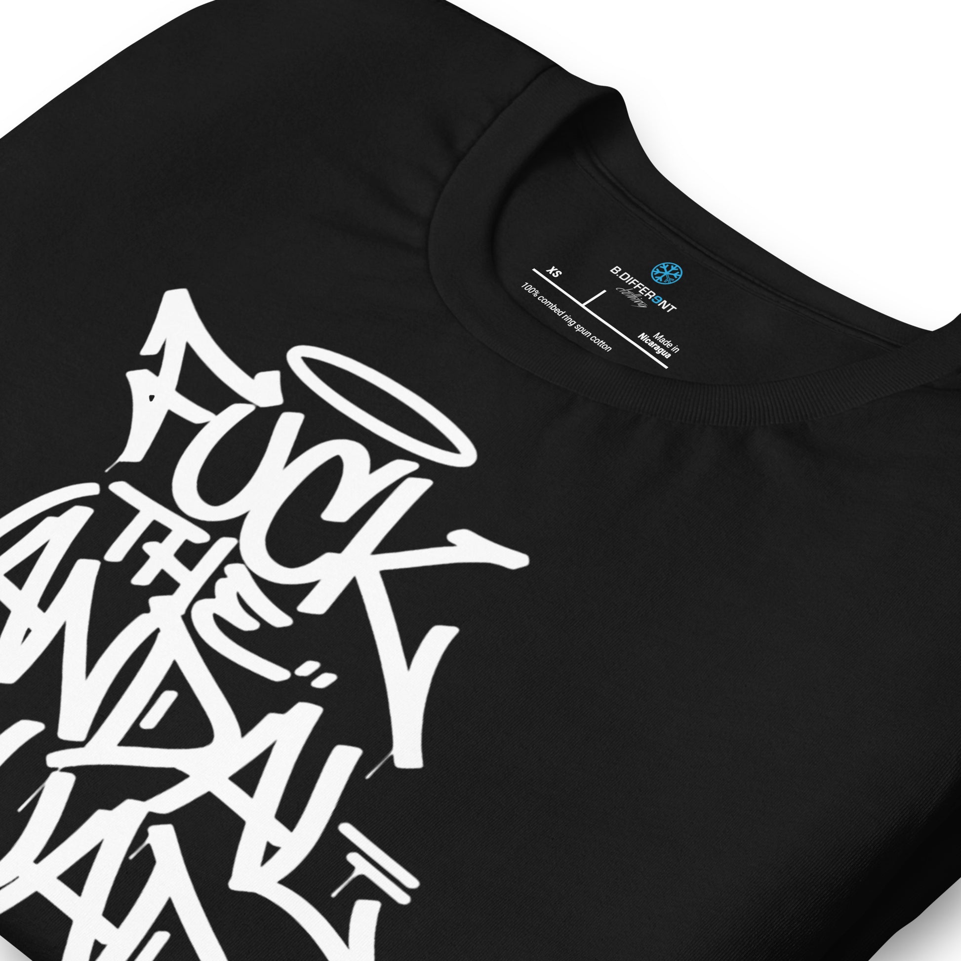 Black-Fuck The Vandal Squad Graffiti Tee from B.Different Clothing, detail, graffiti-inspired streetwear t-shirt
