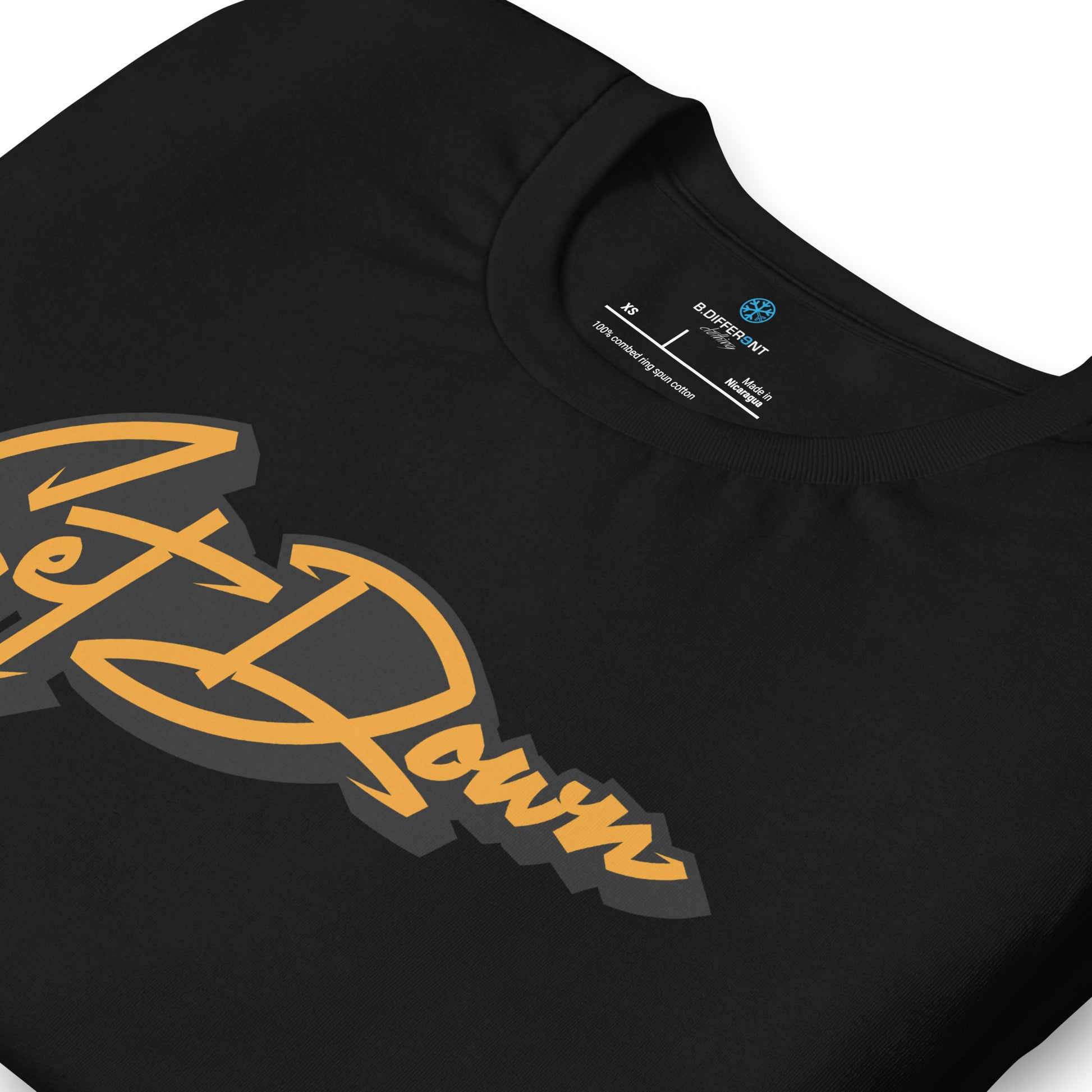 Black-Get Down Graffiti Tag Tee from B.Different Clothing, detail, graffiti-inspired streetwear t-shirt
