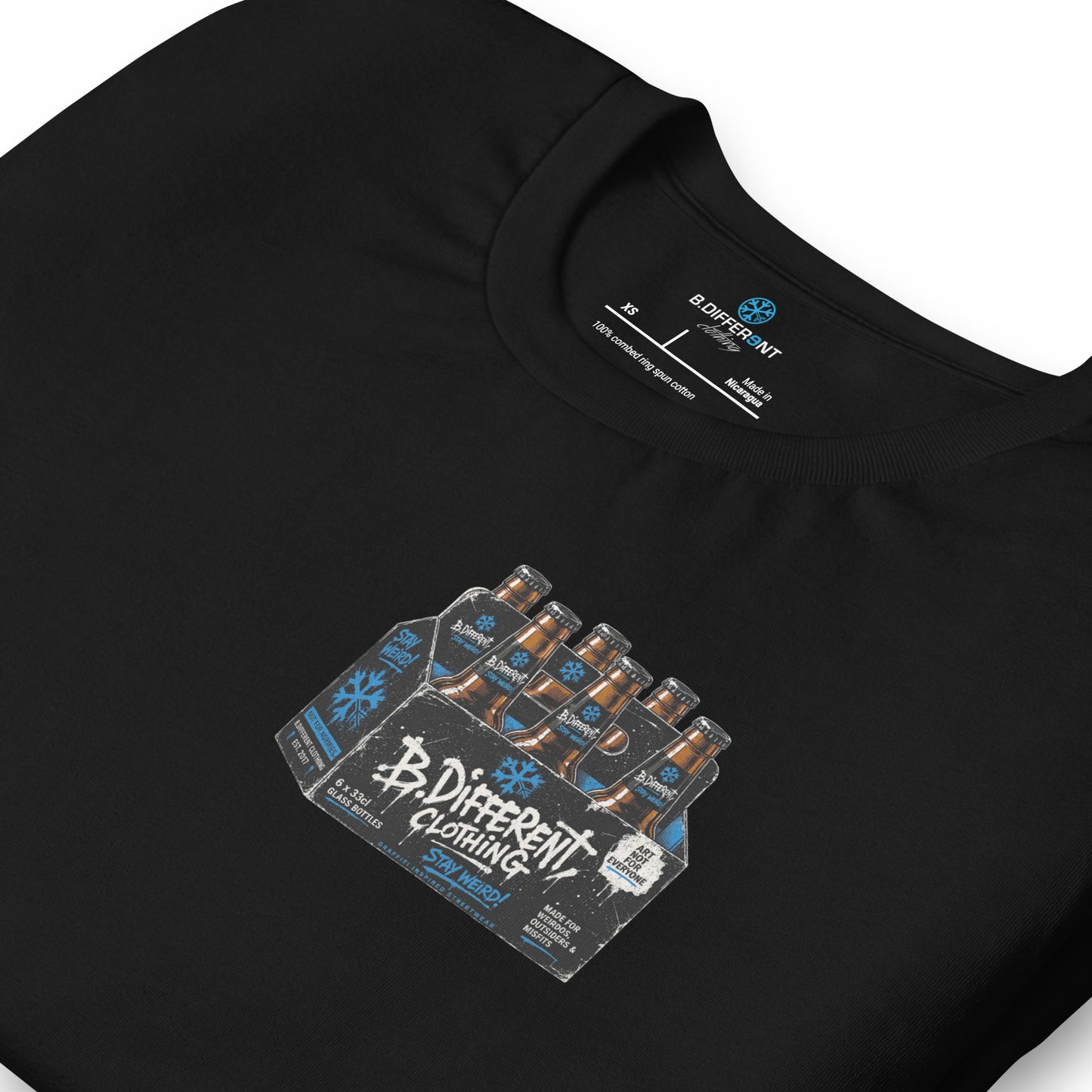 Black-Six Pack Beer Graffiti Tee from B.Different Clothing, detail, graffiti-inspired streetwear
