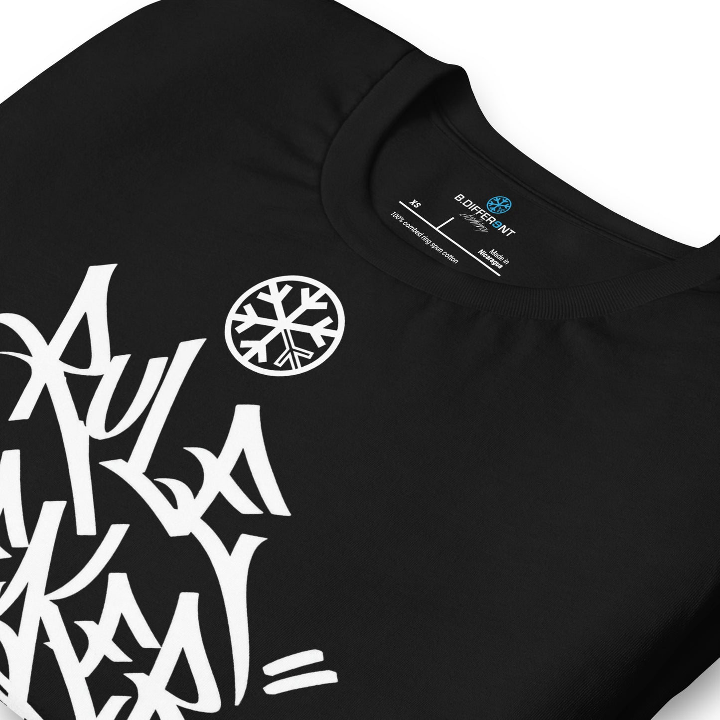 Black-Rule Breaker Graffiti Tag Tee from B.Different Clothing, detail, graffiti-inspired streetwear