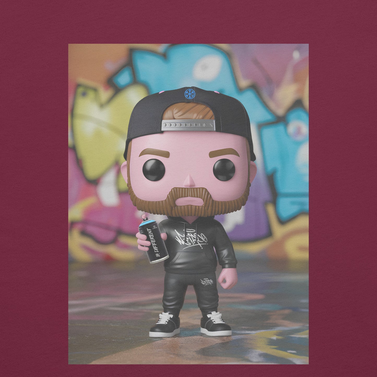 Maroon-Graffiti Artist Vinyl Figure Tee from B.Different Clothing, graphic, graffiti-inspired streetwear t-shirt