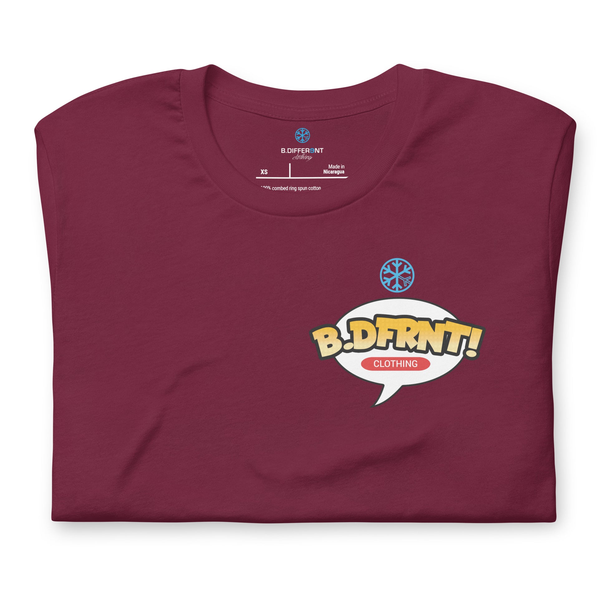 Maroon-Graffiti Artist Vinyl Figure Tee from B.Different Clothing, folded, graffiti-inspired streetwear t-shirt