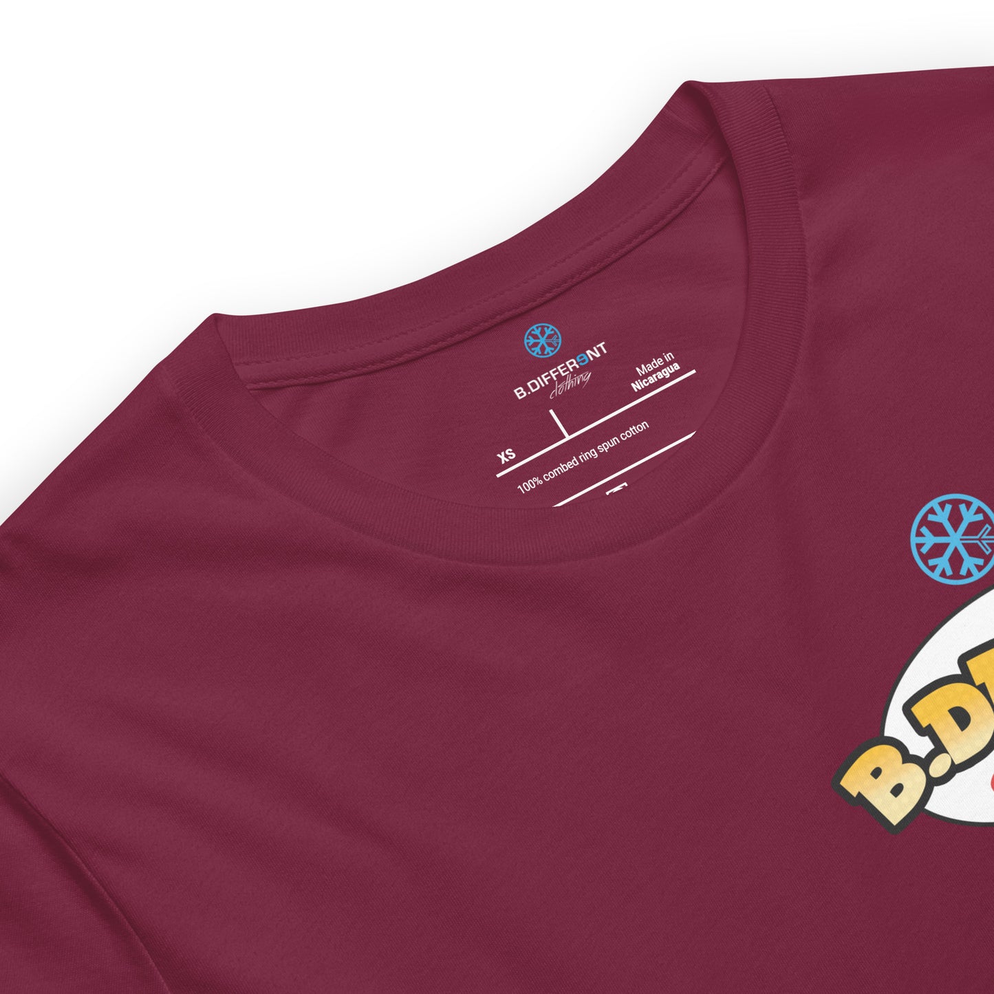 Maroon-Graffiti Artist Vinyl Figure Tee from B.Different Clothing, collar, graffiti-inspired streetwear t-shirt
