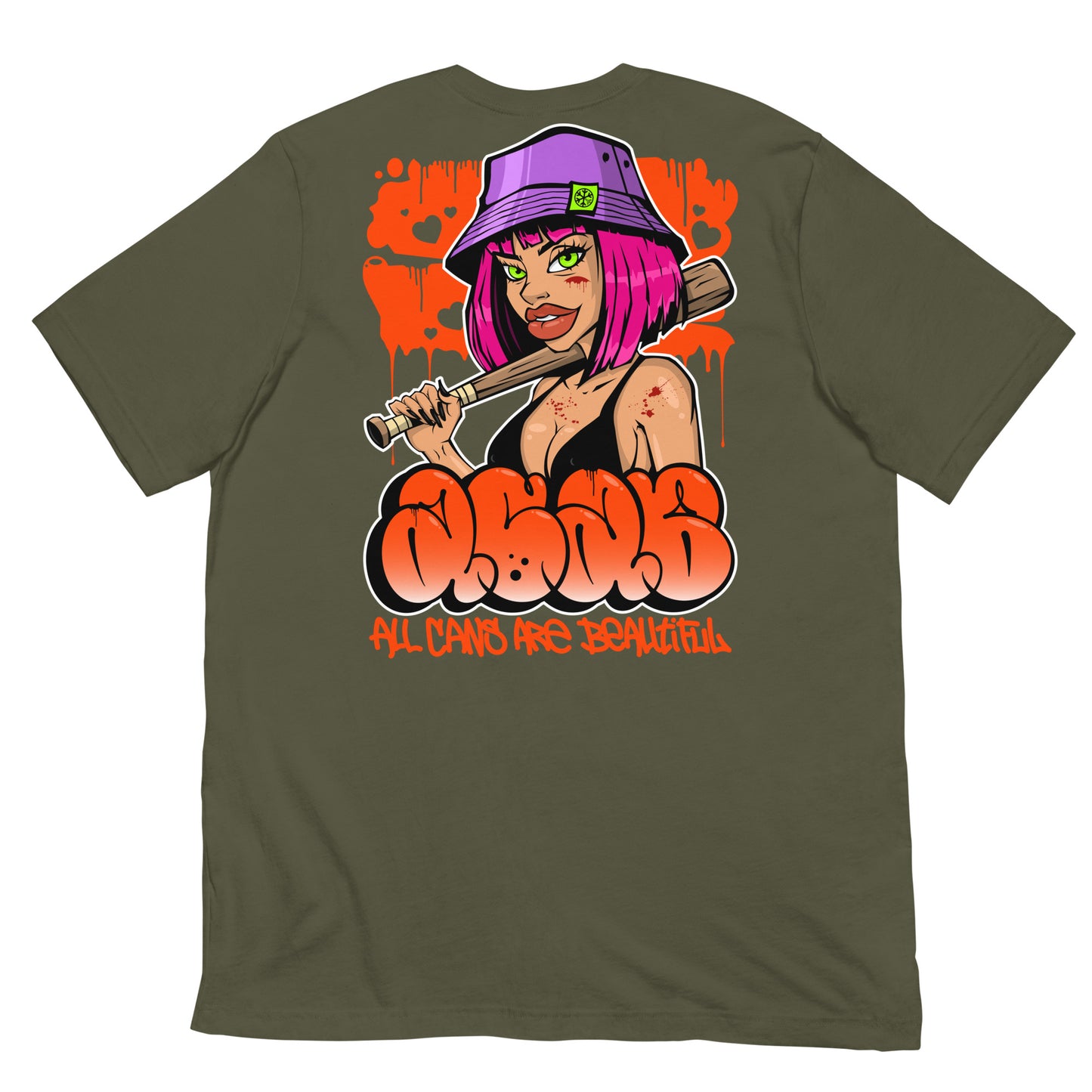 Green-ACAB Girl Graffiti Tee from B.Different Clothing, back view, graffiti-inspired streetwear