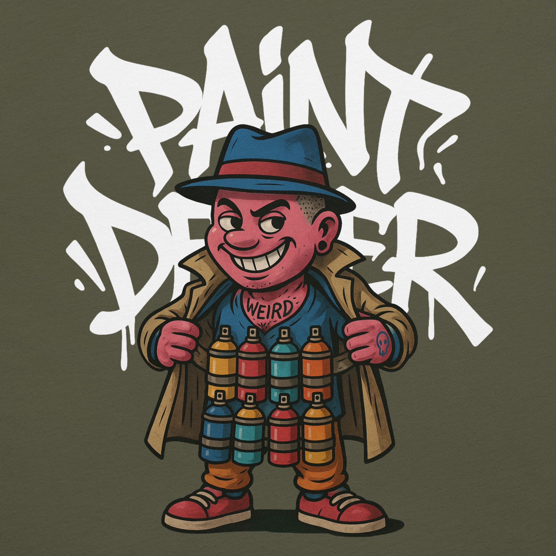 Green-Paint Dealer Graffiti Character Tee from B.Different Clothing, graphic, graffiti-inspired streetwear t-shirt