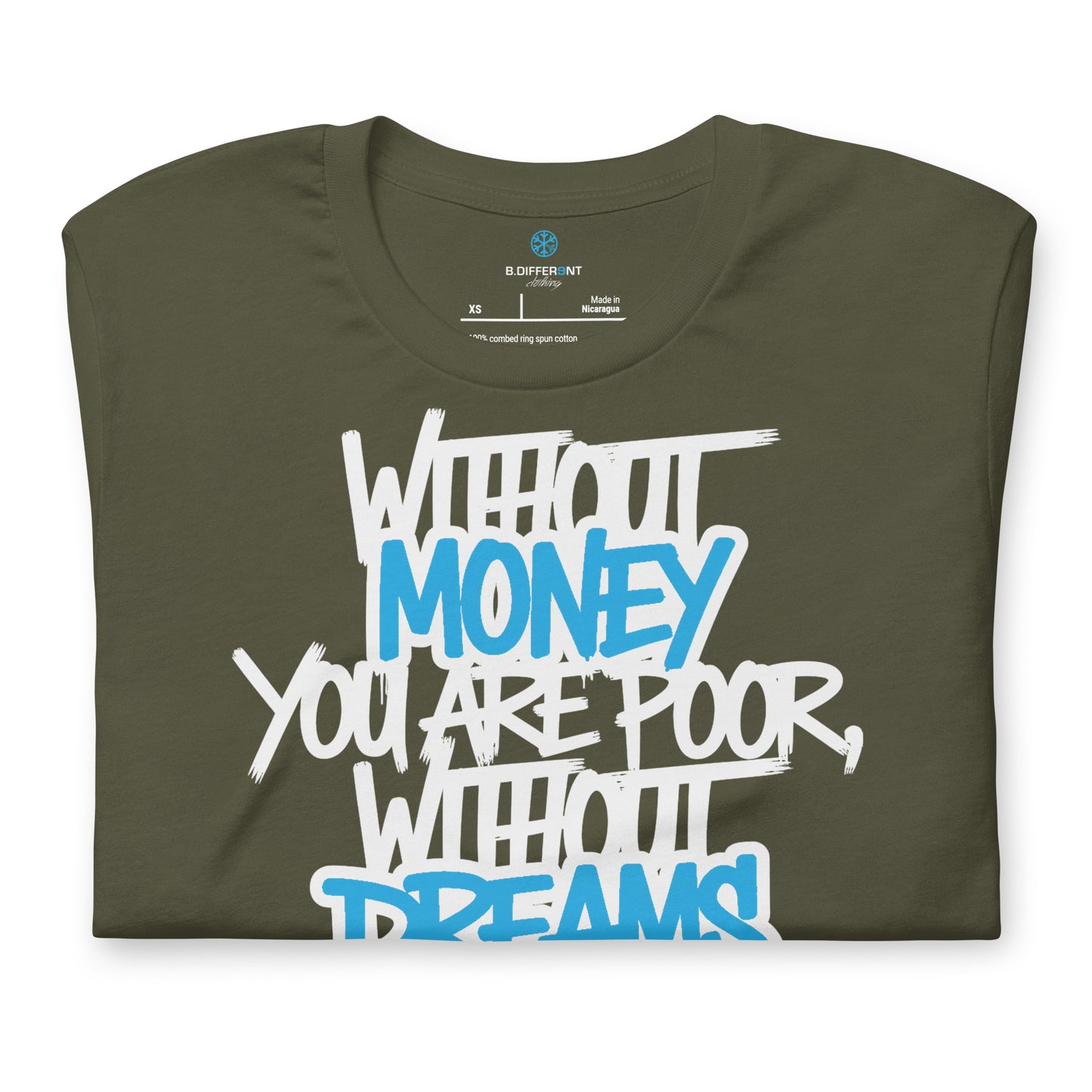 Green-Without Dreams You Are Nothing Graffiti Tee from B.Different Clothing, folded, graffiti-inspired streetwear t-shirt