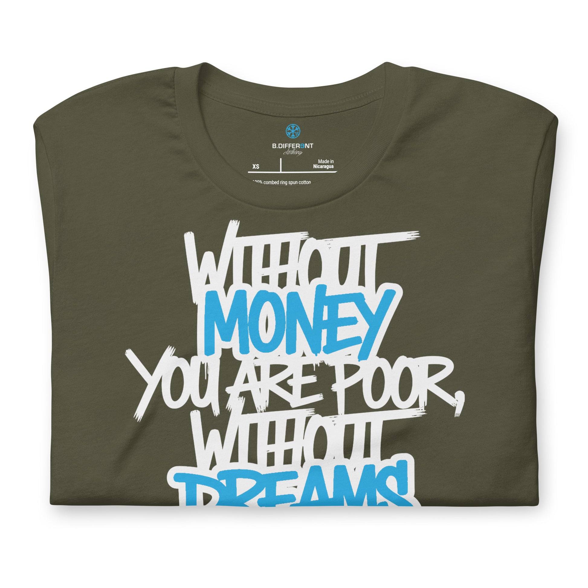Green-Without Dreams You Are Nothing Graffiti Tee from B.Different Clothing, folded, graffiti-inspired streetwear t-shirt