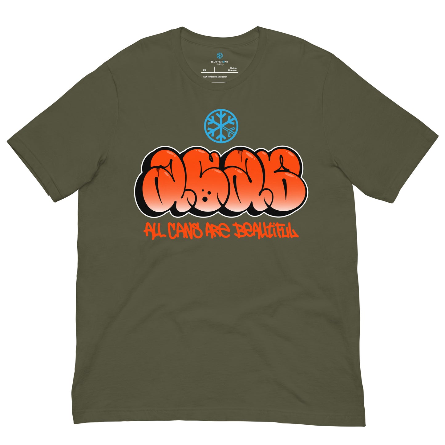 Green-ACAB Graffiti Throw-up Tee from B.Different Clothing, front view, graffiti-inspired streetwear t-shirt
