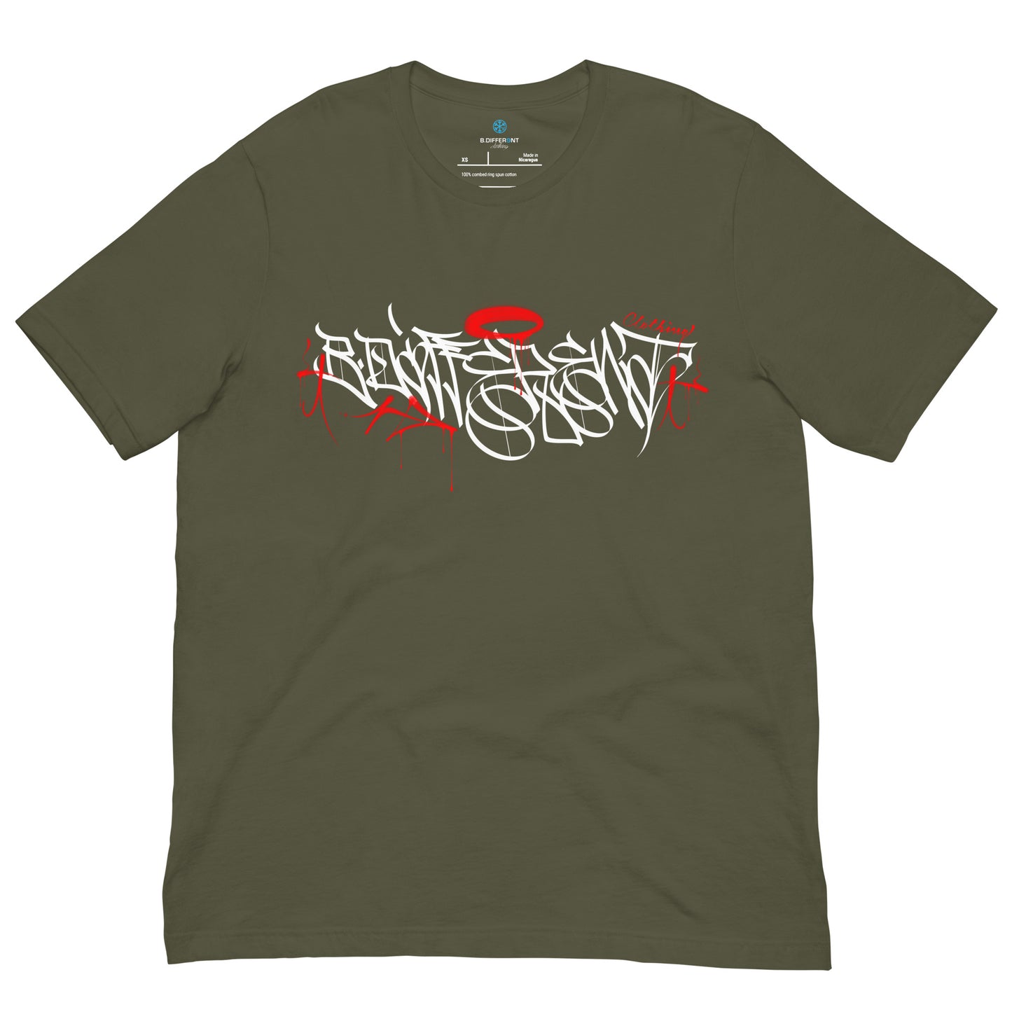 Green-Caos One Collab Graffiti Tee from B.Different Clothing, front view, graffiti-inspired streetwear t-shirt