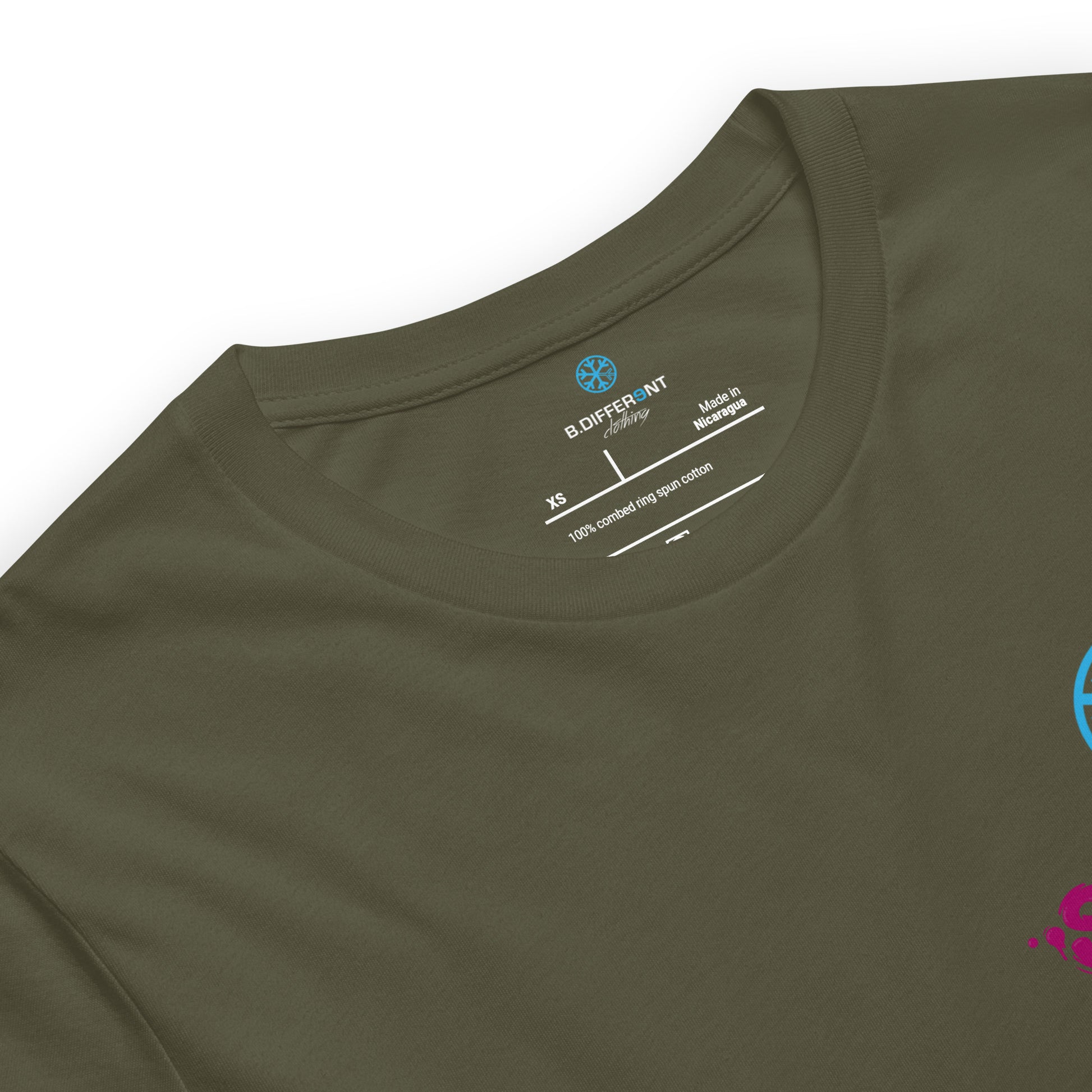 Green-Stay Fly Graffiti Character Tee from B.Different Clothing, collar, graffiti-inspired streetwear t-shirt