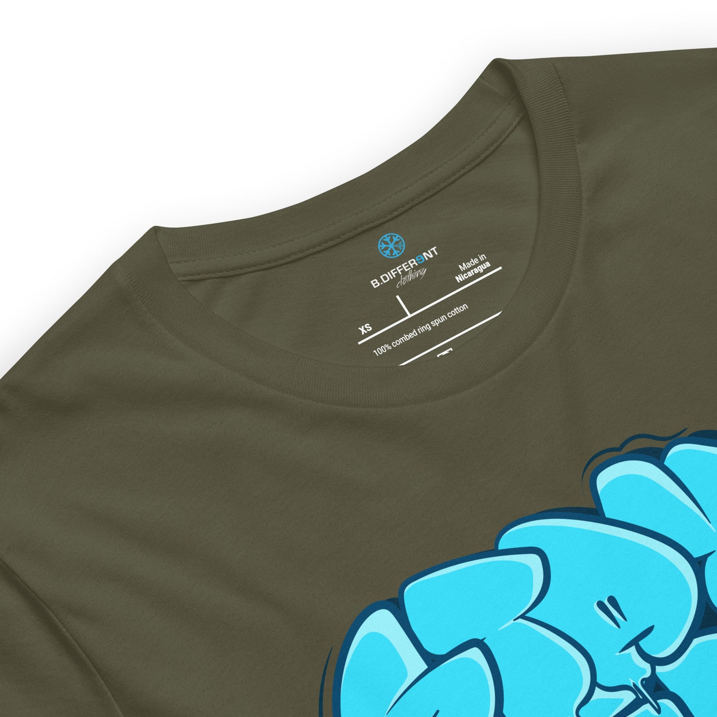 Green-Stay Weird Graffiti Throw-up Tee from B.Different Clothing, collar, graffiti-inspired streetwear t-shirt