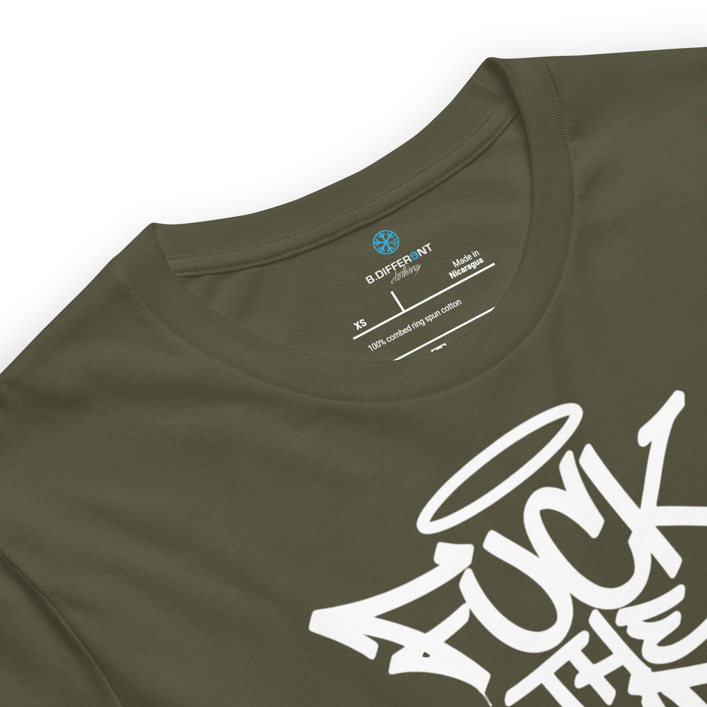 Green-Fuck The Vandal Squad Graffiti Tee from B.Different Clothing, collar, graffiti-inspired streetwear t-shirt
