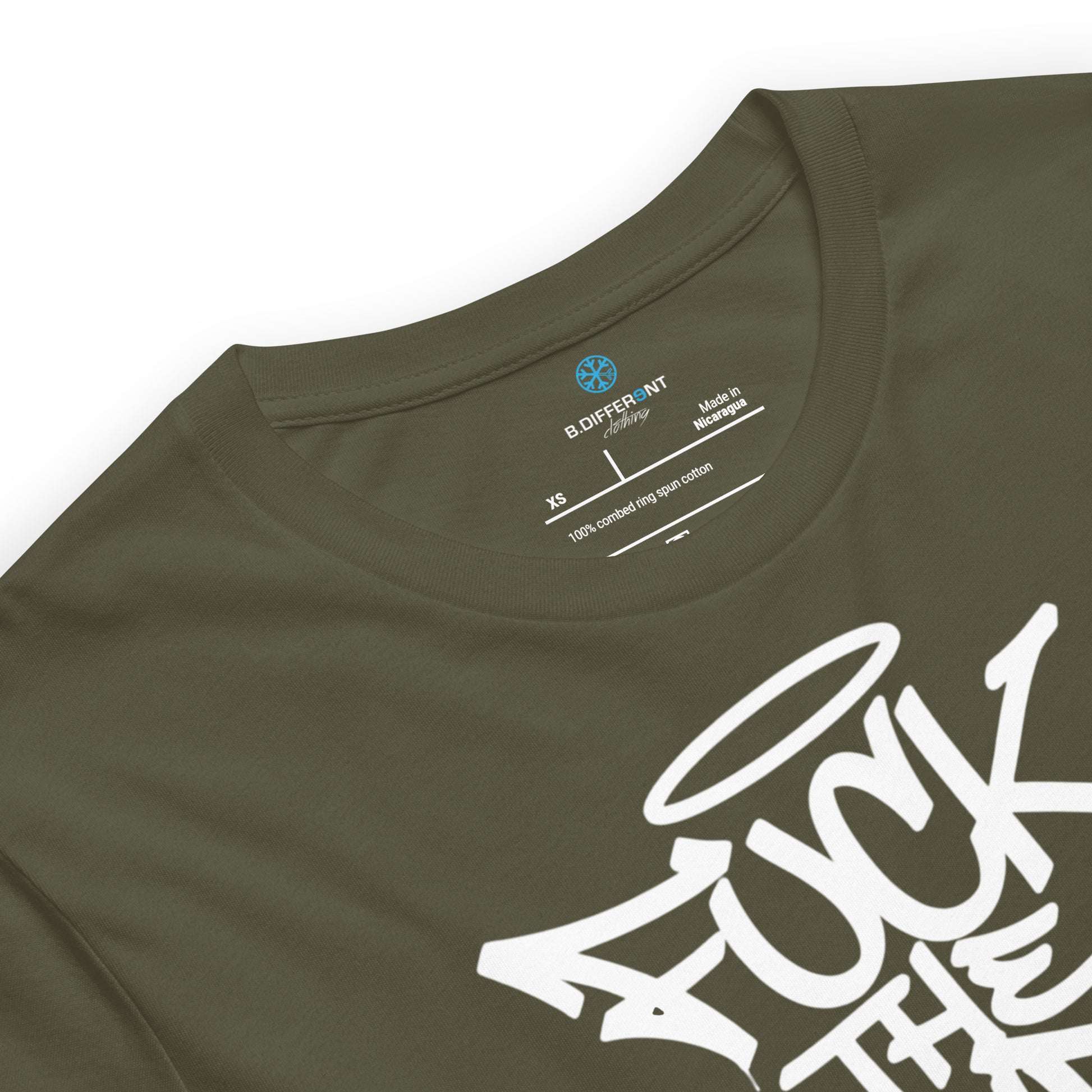 Green-Fuck The Vandal Squad Graffiti Tee from B.Different Clothing, collar, graffiti-inspired streetwear t-shirt