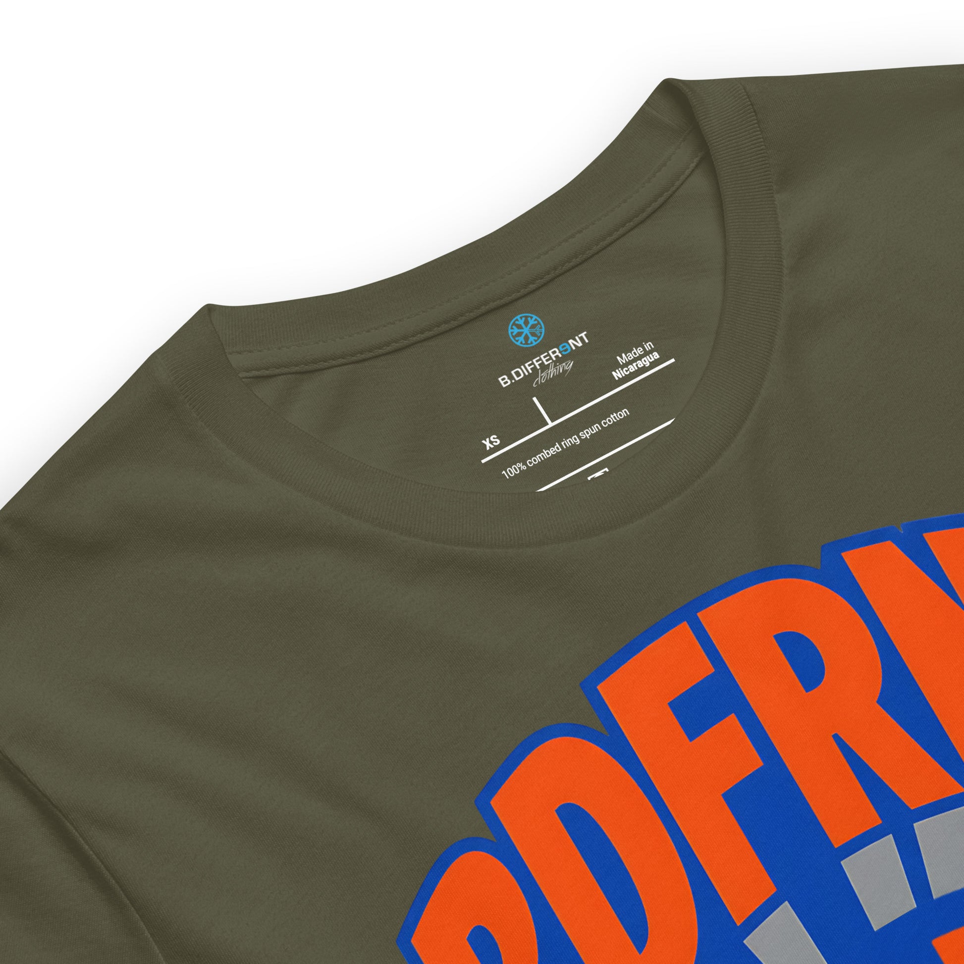 Green-BDFRNT Logo 1989 Tee from B.Different Clothing, collar, graffiti-inspired streetwear t-shirt