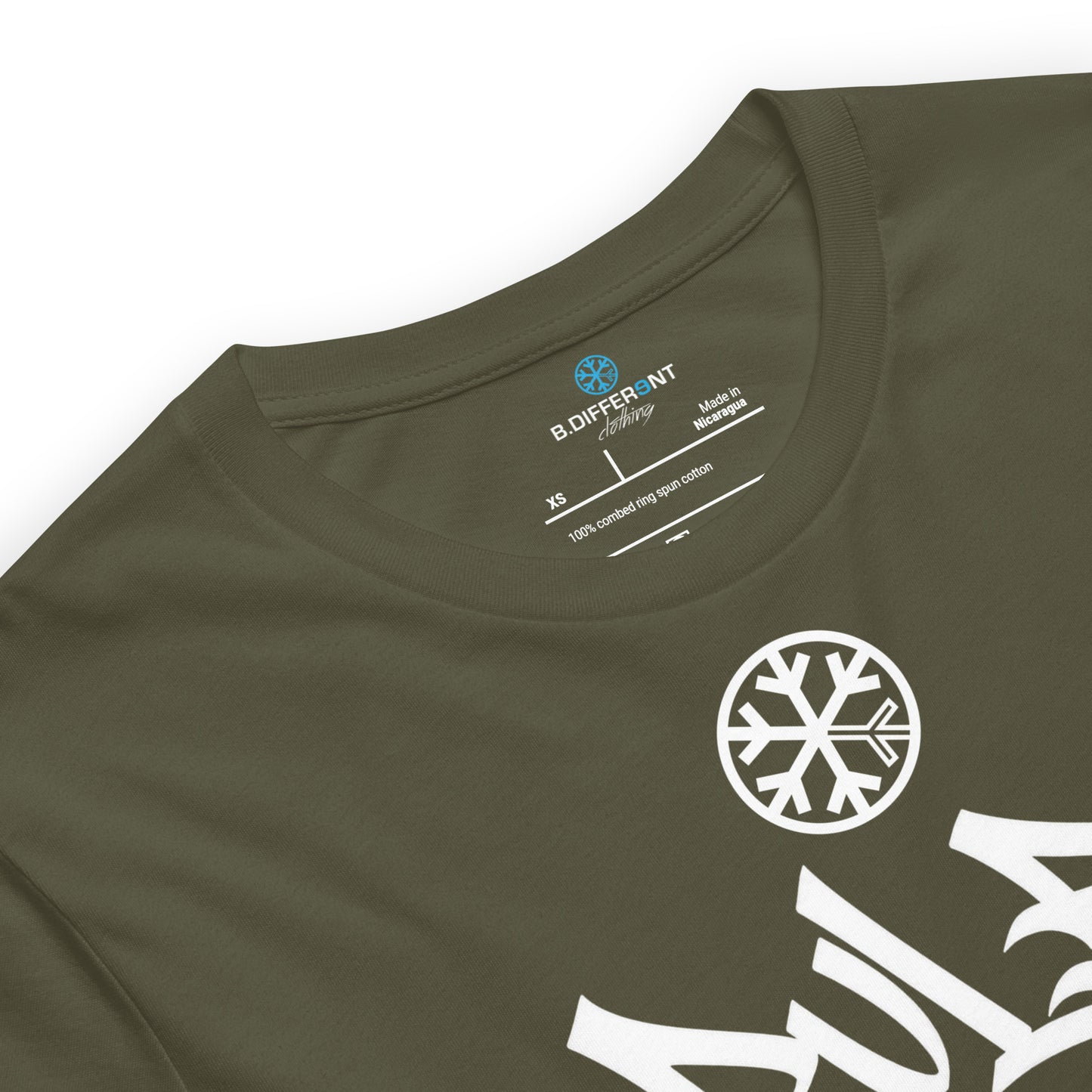 Army Green-Rule Breaker Graffiti Tag Tee from B.Different Clothing, collar, graffiti-inspired streetwear