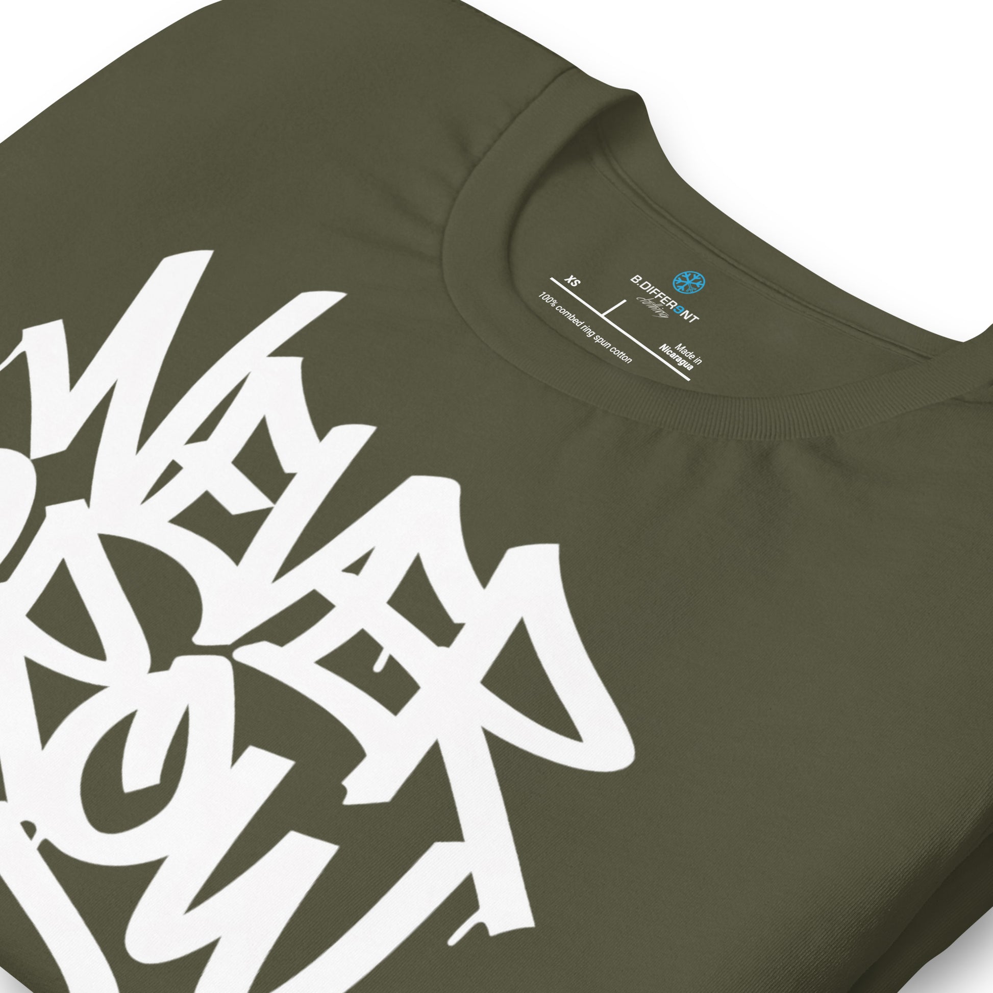 Green-Never Grow Up Graffiti Tee from B.Different Clothing, detail, graffiti-inspired streetwear t-shirt
