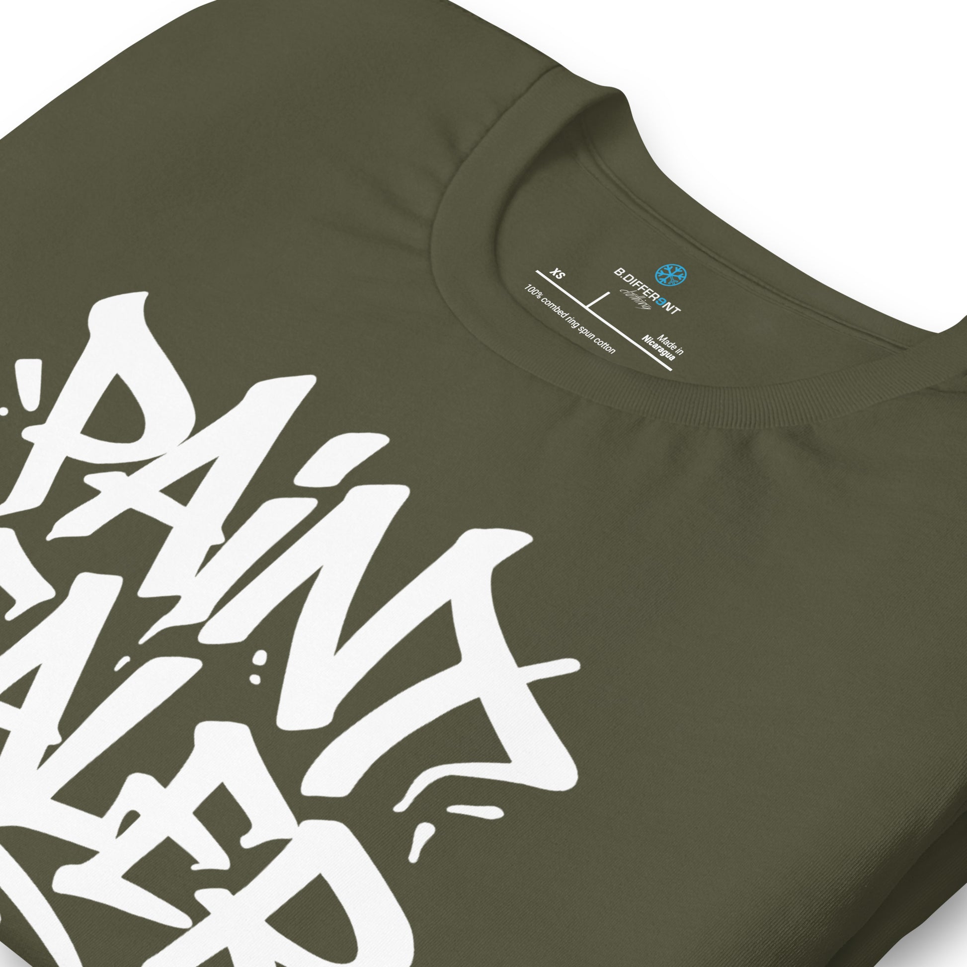 Green-Paint Dealer Graffiti Tag Tee from B.Different Clothing, detail, graffiti-inspired streetwear t-shirt