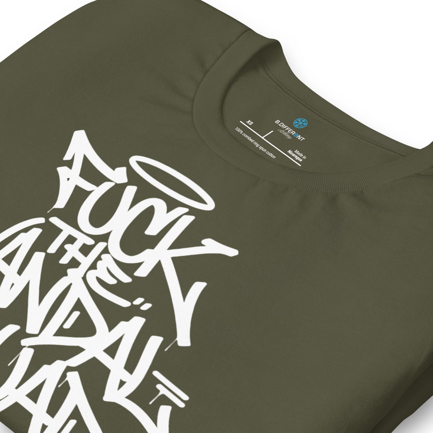 Green-Fuck The Vandal Squad Graffiti Tee from B.Different Clothing, detail, graffiti-inspired streetwear t-shirt